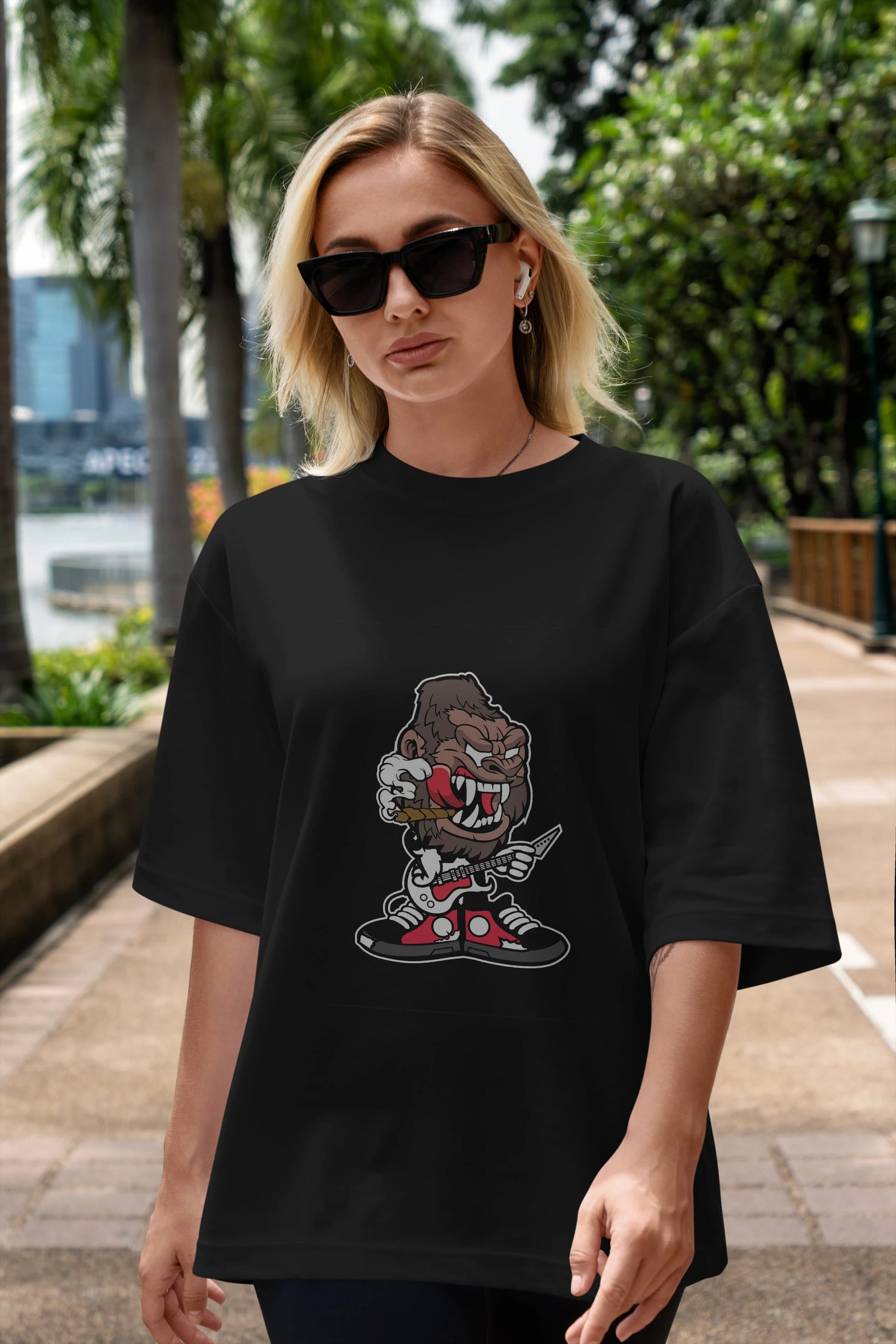 Gorilla Rock Star Ön Baskılı Oversize t-shirt Erkek Kadın Unisex %100 Pamuk tişort
