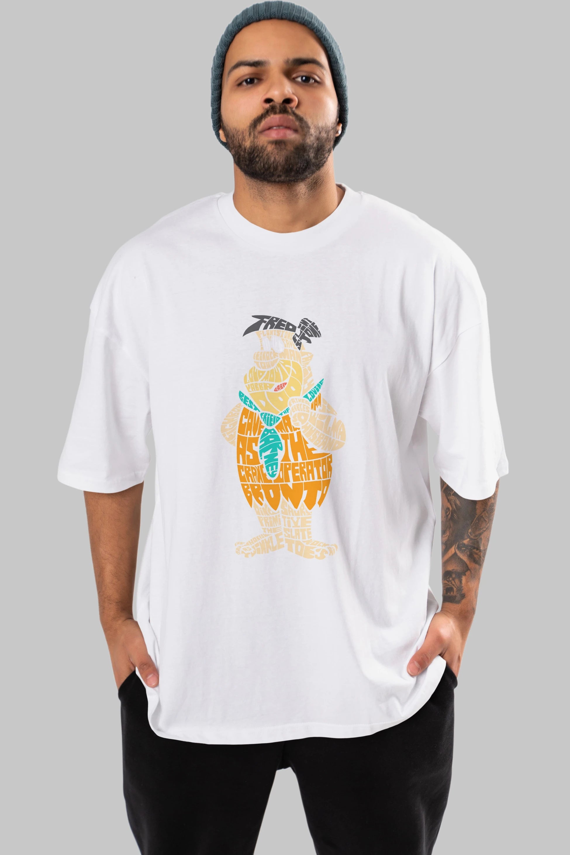 Fred Flintstone Ön Baskılı Oversize t-shirt %100 pamuk Erkek Kadın Unisex