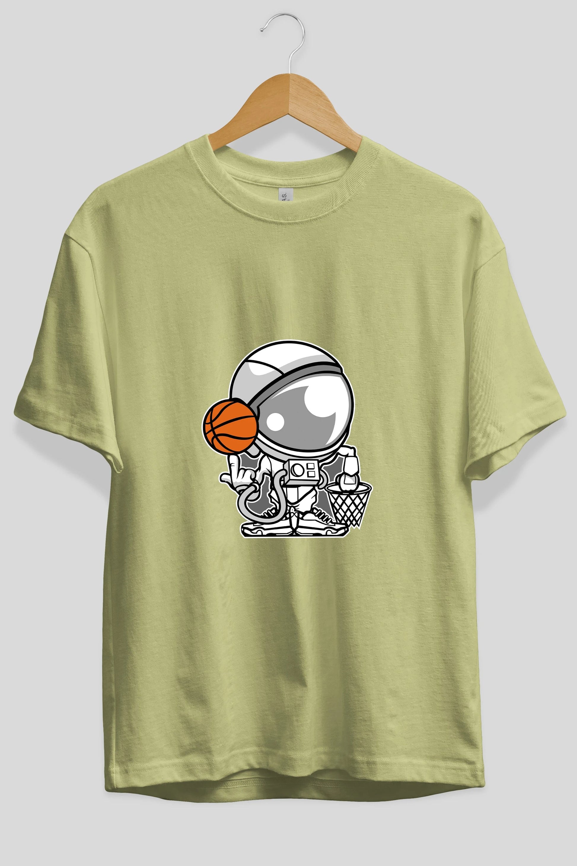 Astronaut Basketball Ön Baskılı Oversize t-shirt Erkek Kadın Unisex %100 Pamuk tişort
