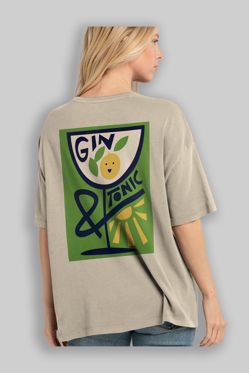 Gin Tonic 3 Arka Baskılı Oversize t-shirt Erkek Kadın Unisex %100 Pamuk Bisiklet Yaka tişort