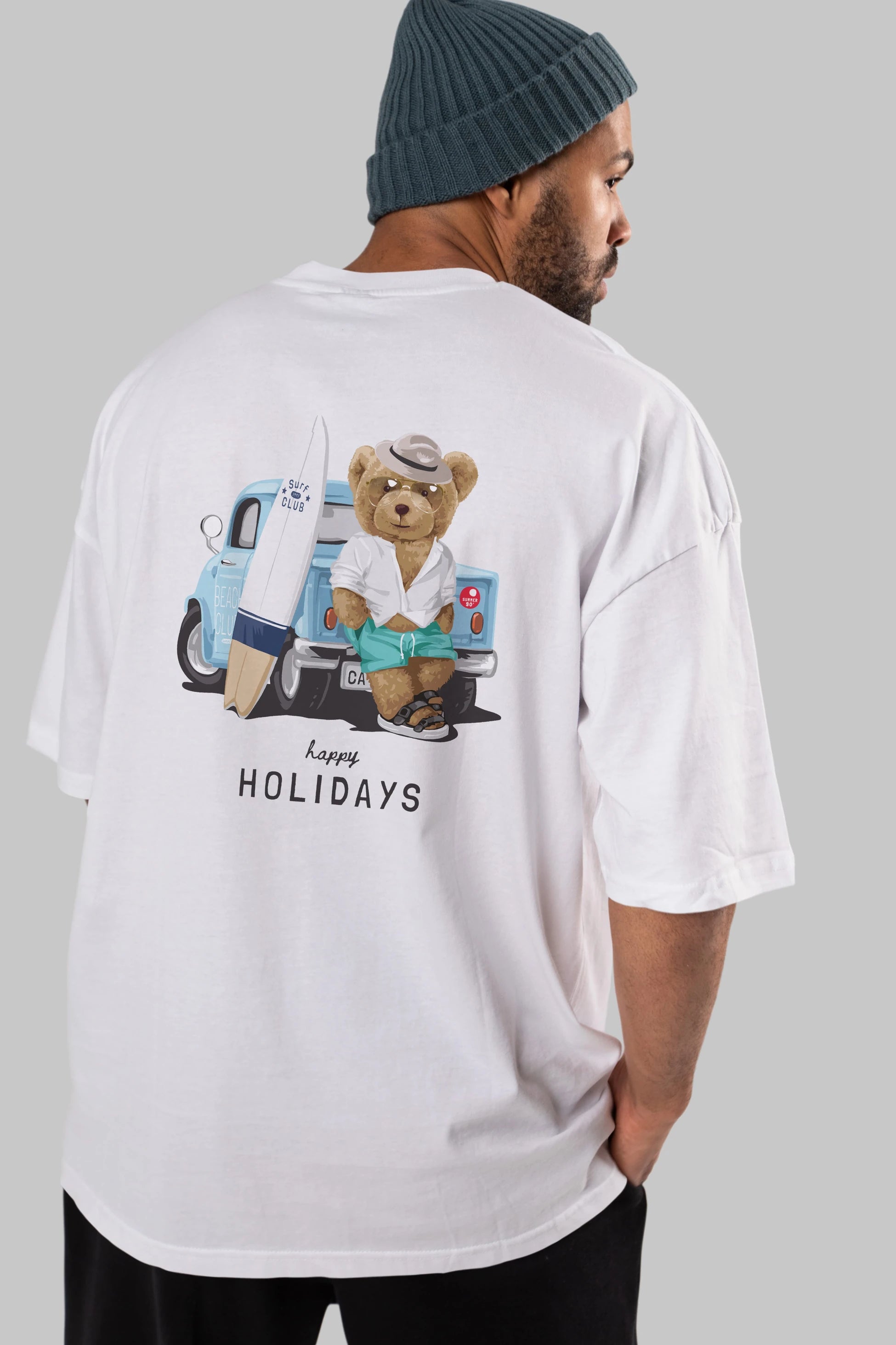 Teddy Bear Surf Club Arka Baskılı Oversize t-shirt Erkek Kadın Unisex %100 Pamuk