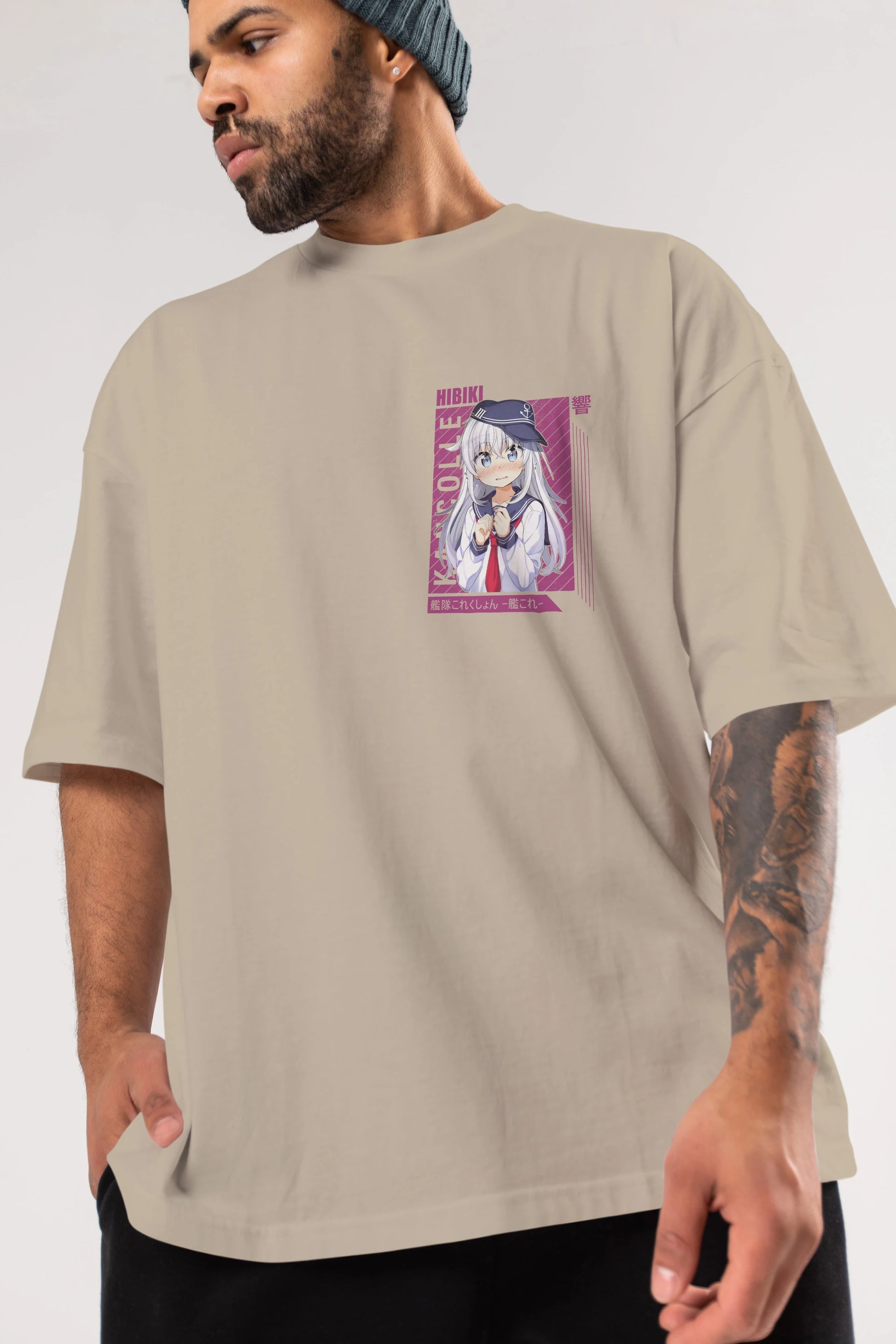 Hibiki 4 Ön Sol Baskılı Oversize t-shirt Erkek Kadın Unisex %100 Pamuk Bisiklet Yaka tişort