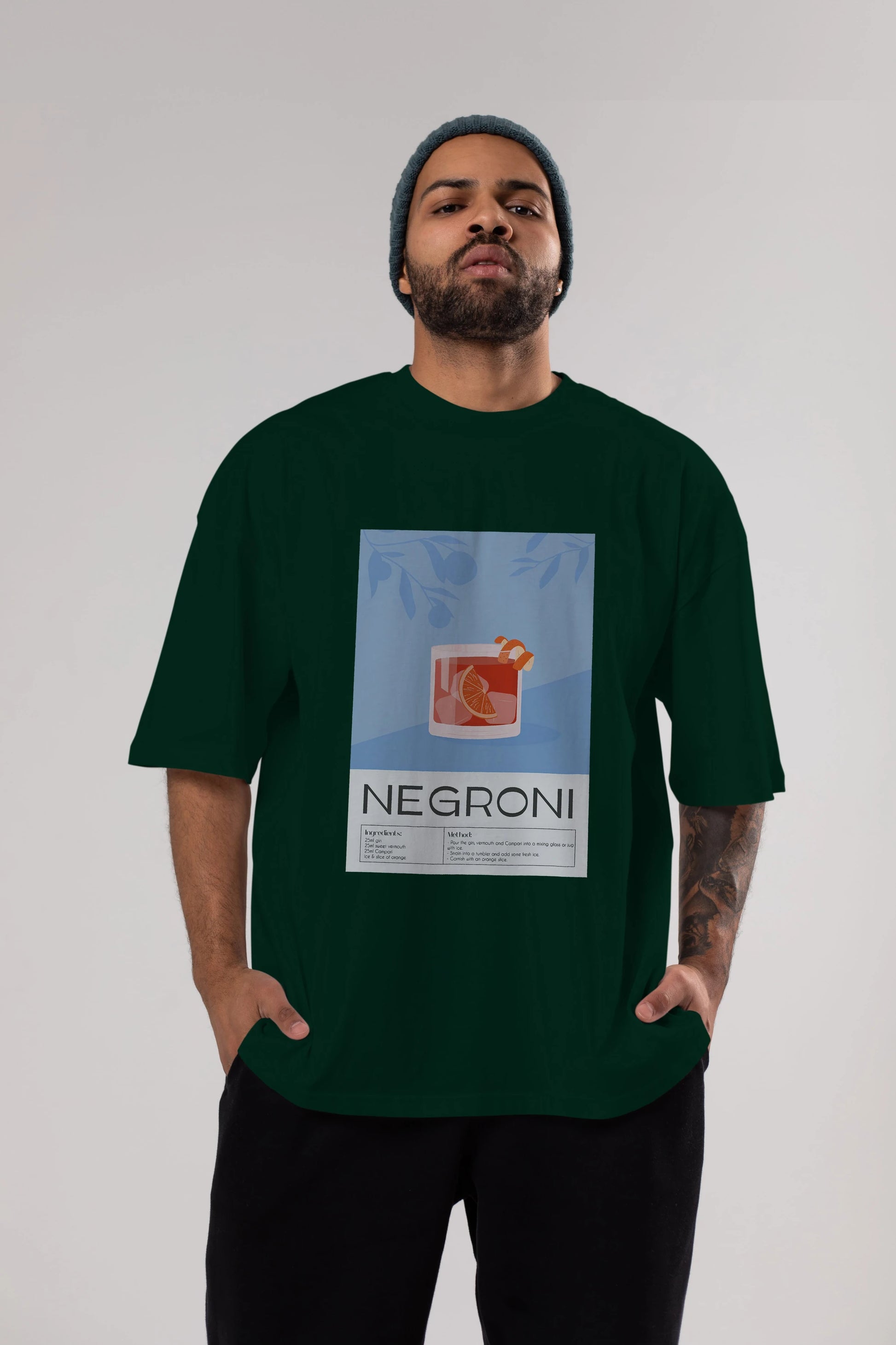Negroni Ön Baskılı Oversize t-shirt Erkek Kadın Unisex %100 Pamuk Bisiklet Yaka tişort