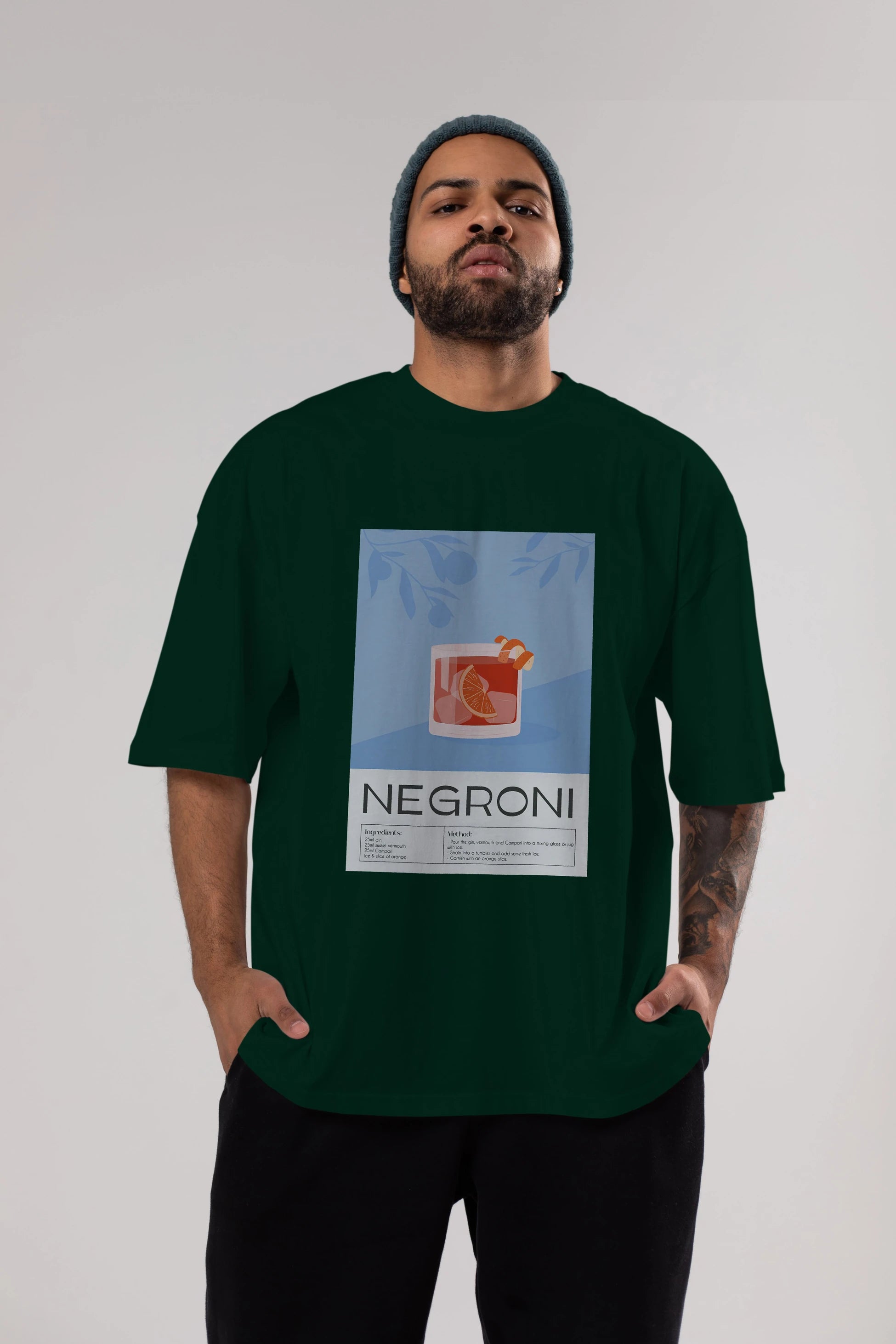 Negroni Ön Baskılı Oversize t-shirt Erkek Kadın Unisex %100 Pamuk Bisiklet Yaka tişort