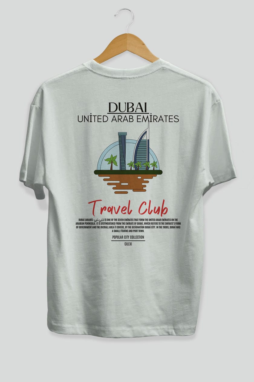 Dubai United Arab Emirates Arka Baskılı Oversize t-shirt Erkek Kadın Pamuk Bisiklet Yaka tişort
