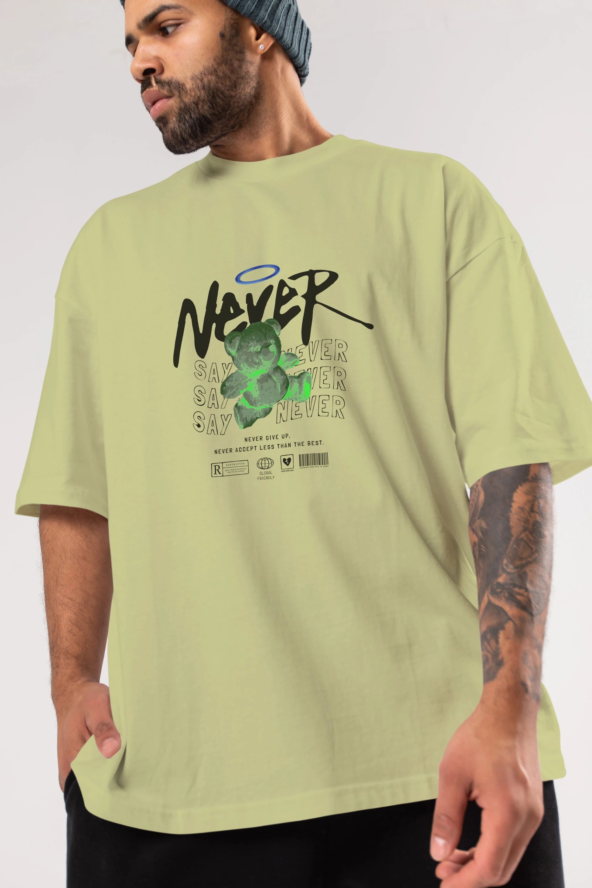 Teddy Bear Never Ön Baskılı Oversize t-shirt Erkek Kadın Unisex