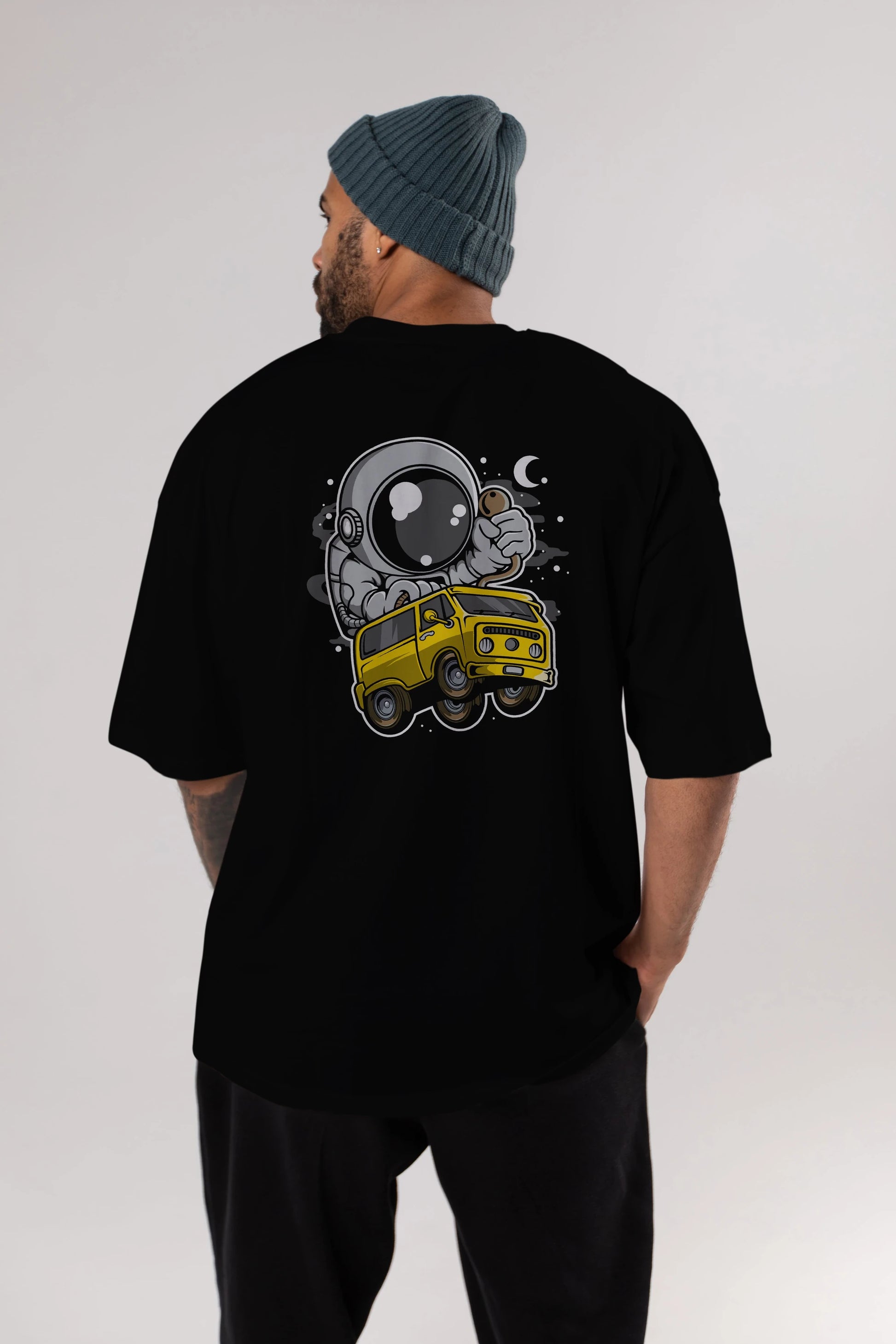 Astronaut Car Racer Arka Baskılı Oversize t-shirt Erkek Kadın Unisex