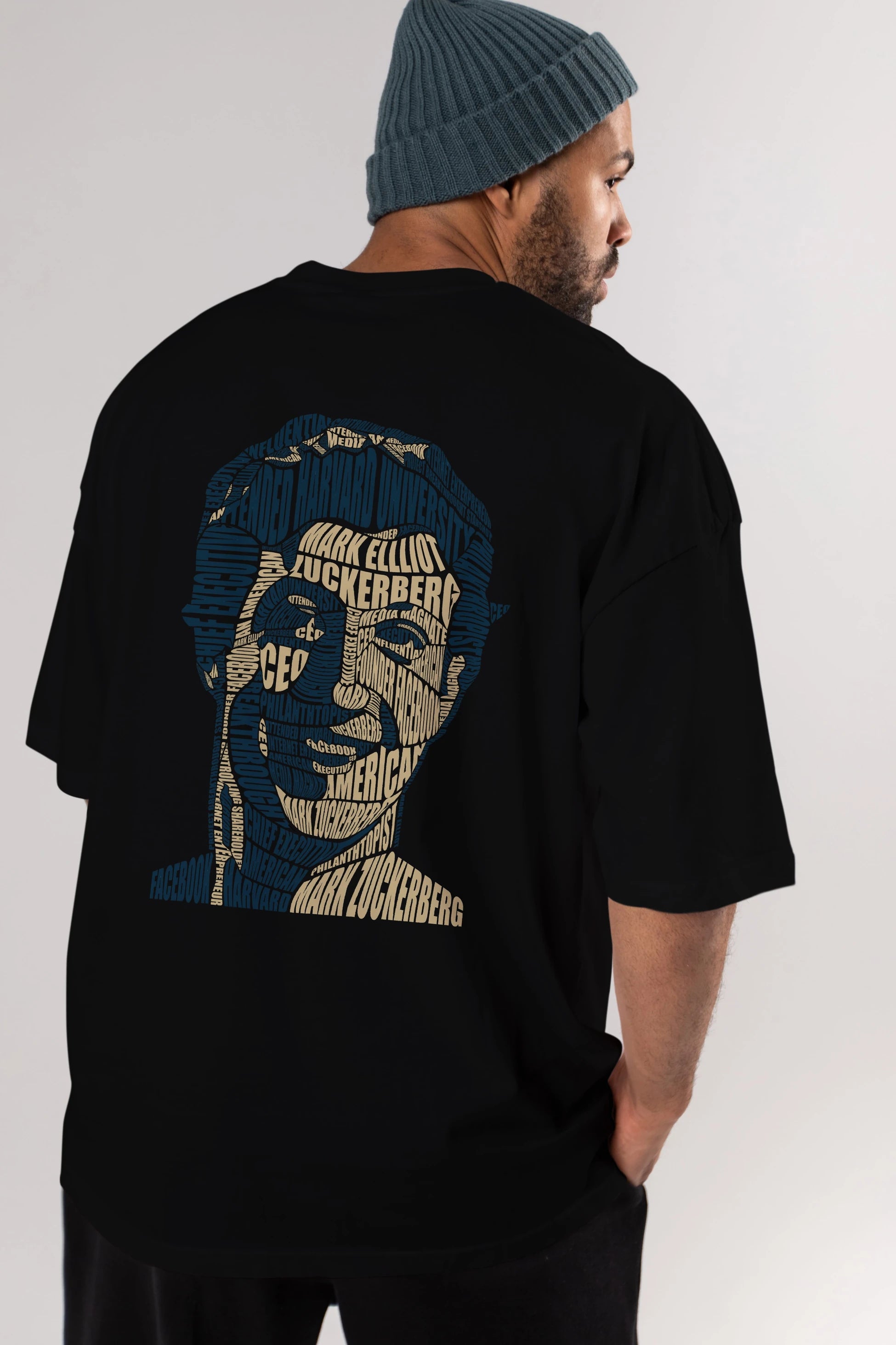 Mark Zuckerberg Calligram Arka Baskılı Oversize t-shirt %100 pamuk Erkek Kadın Unisex