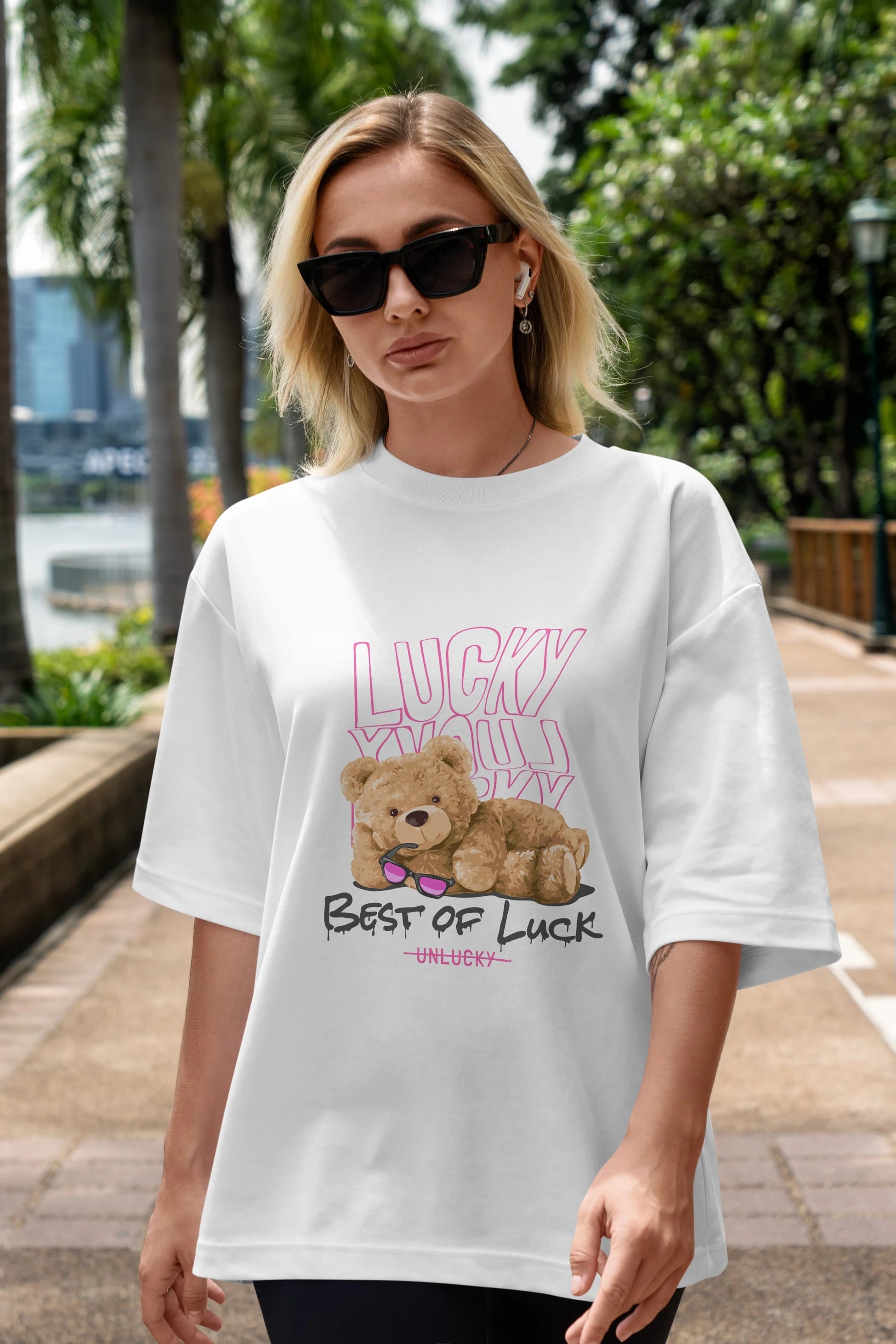 Best of Lucky Bear Ön Baskılı Oversize t-shirt Erkek Kadın Unisex