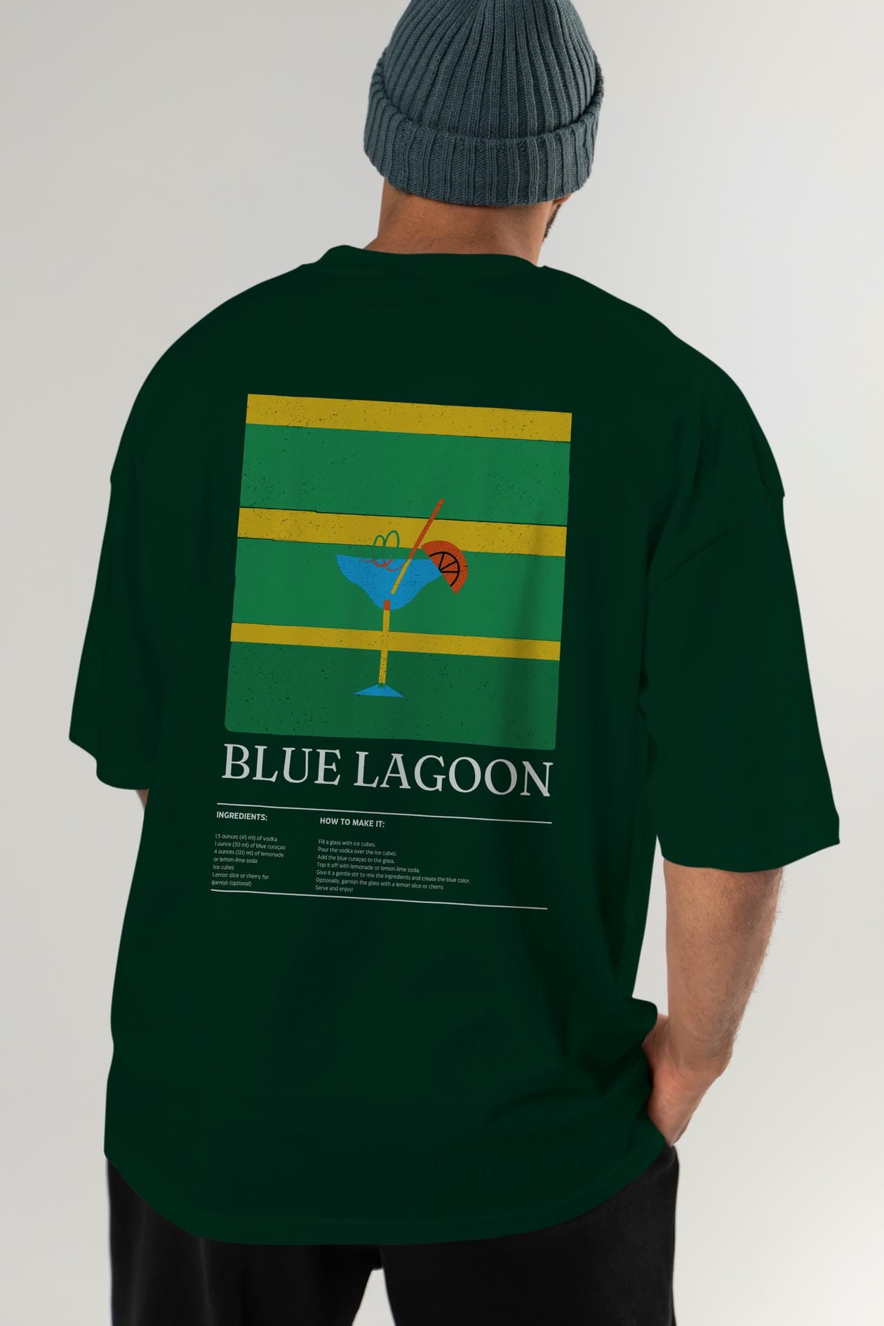 Blue Lagoon Kokteyl Serisi Arka Baskılı Oversize t-shirt Erkek Kadın %100 Pamuk Bisiklet Yaka tişort