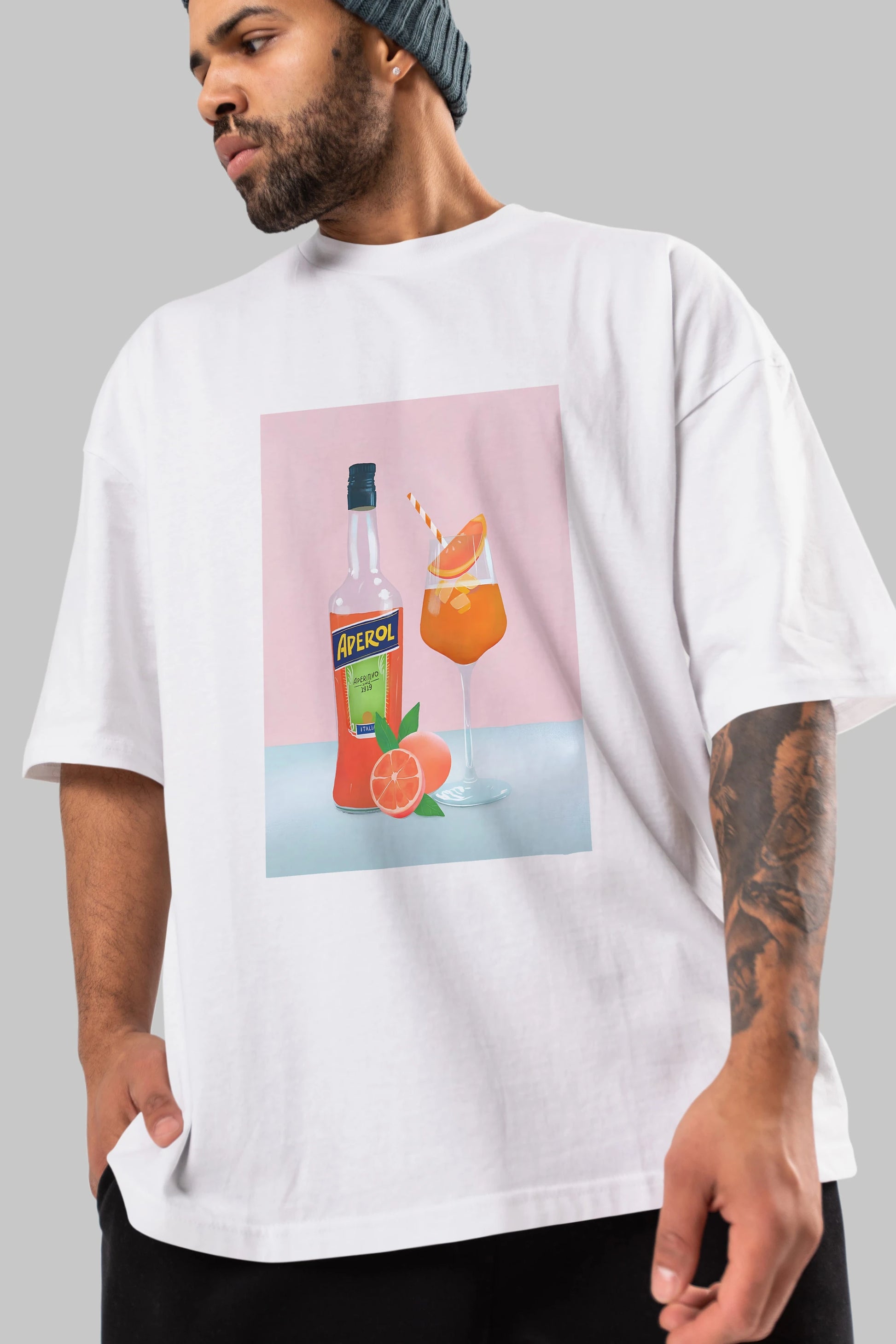 Aperol Spritz 3 Ön Baskılı Oversize t-shirt Erkek Kadın Unisex %100 Pamuk Bisiklet Yaka tişort