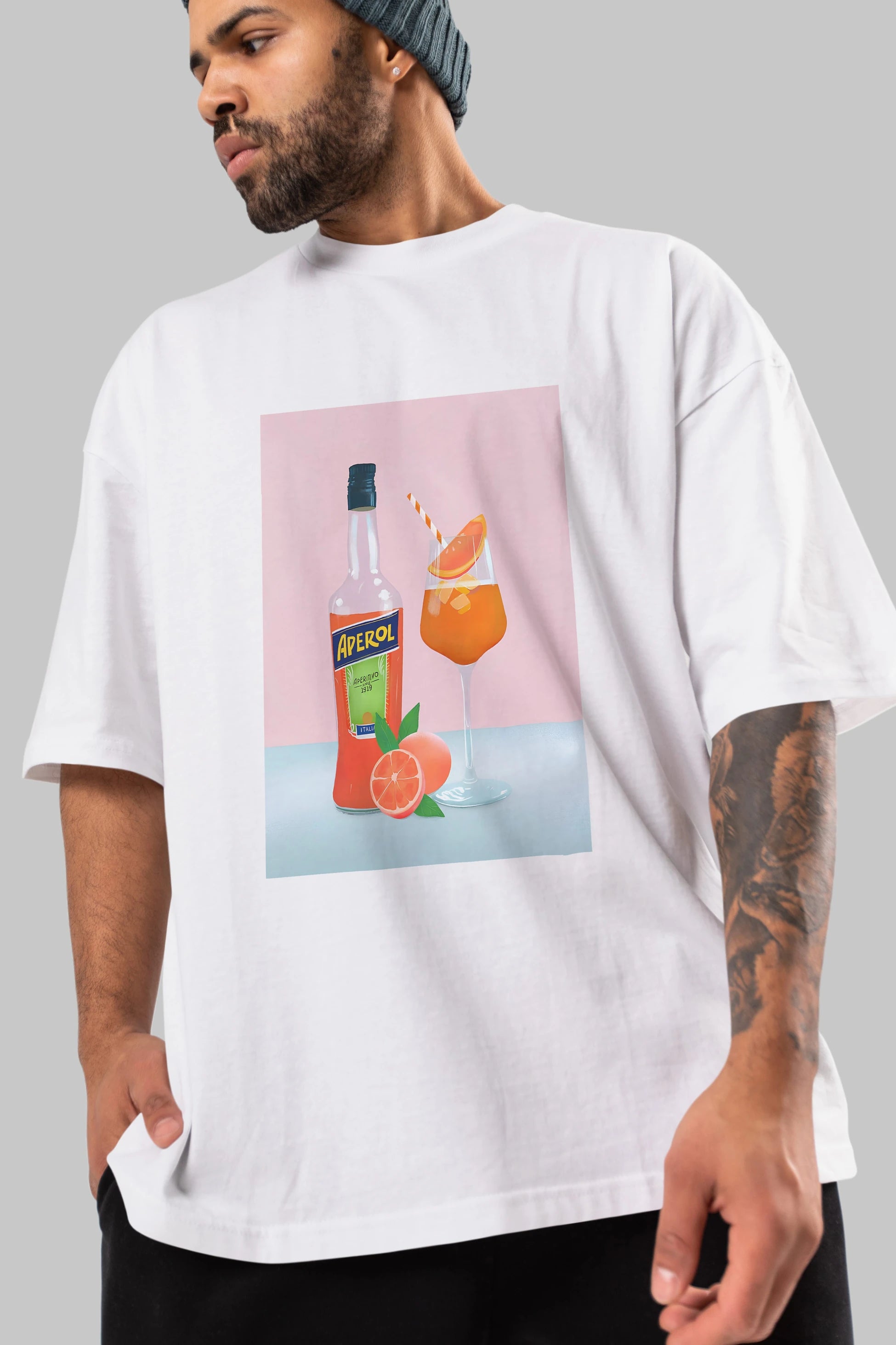 Aperol Spritz 3 Ön Baskılı Oversize t-shirt Erkek Kadın Unisex %100 Pamuk Bisiklet Yaka tişort