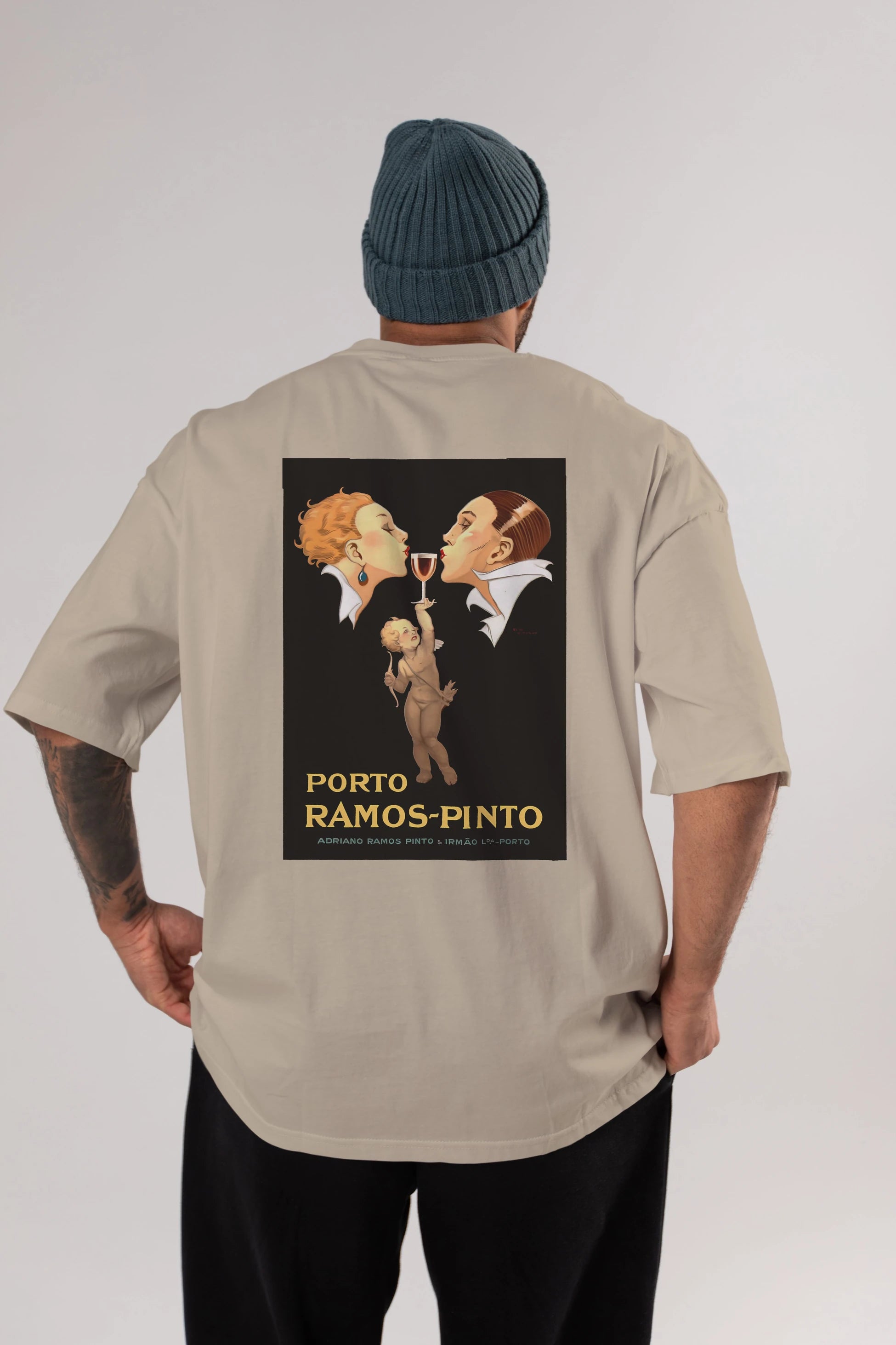 Porto Ramos Pinto Arka Baskılı Oversize t-shirt Erkek Kadın Unisex %100 Pamuk Bisiklet Yaka tişort