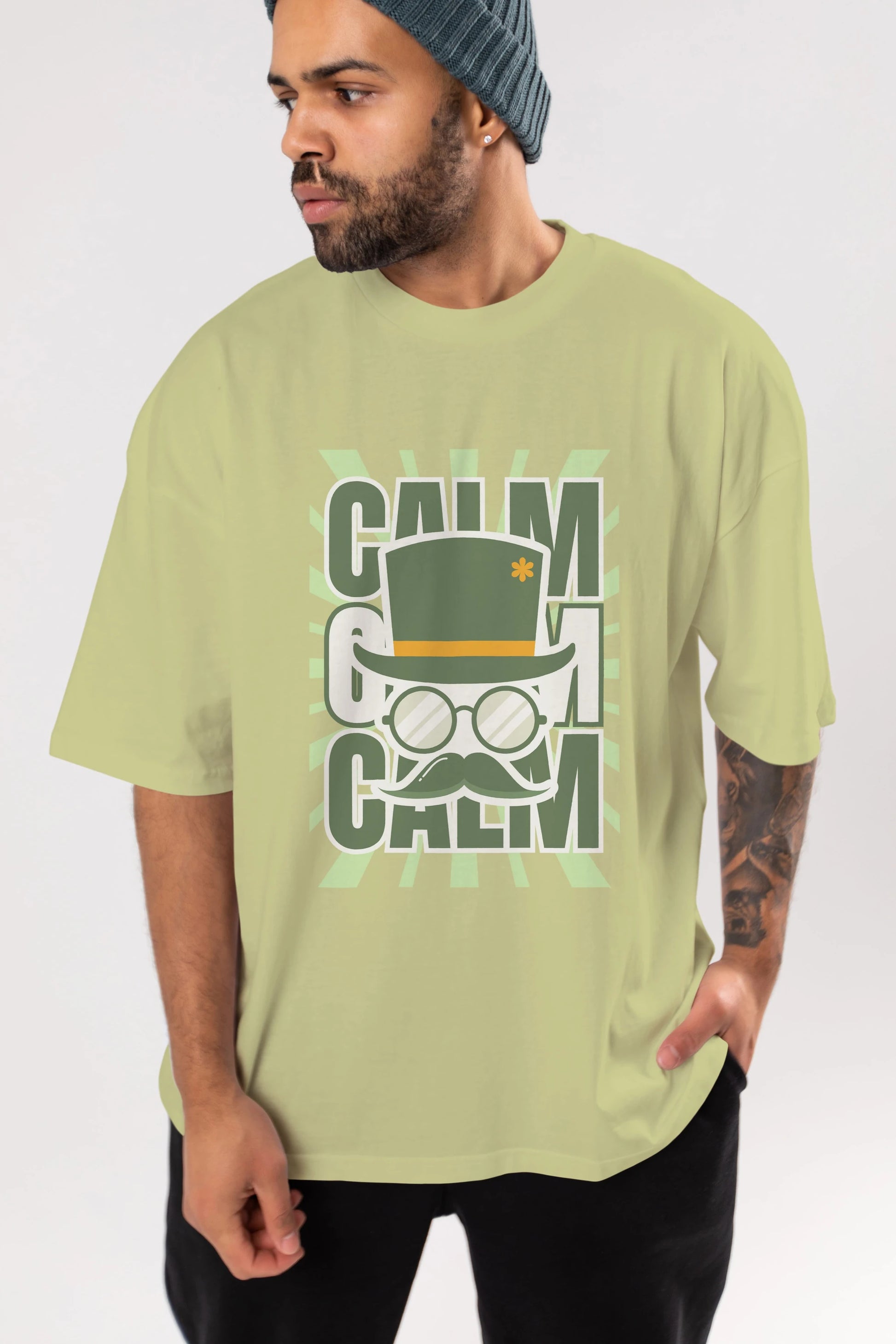 Calm Yazılı Ön Baskılı Oversize t-shirt Erkek Kadın Unisex