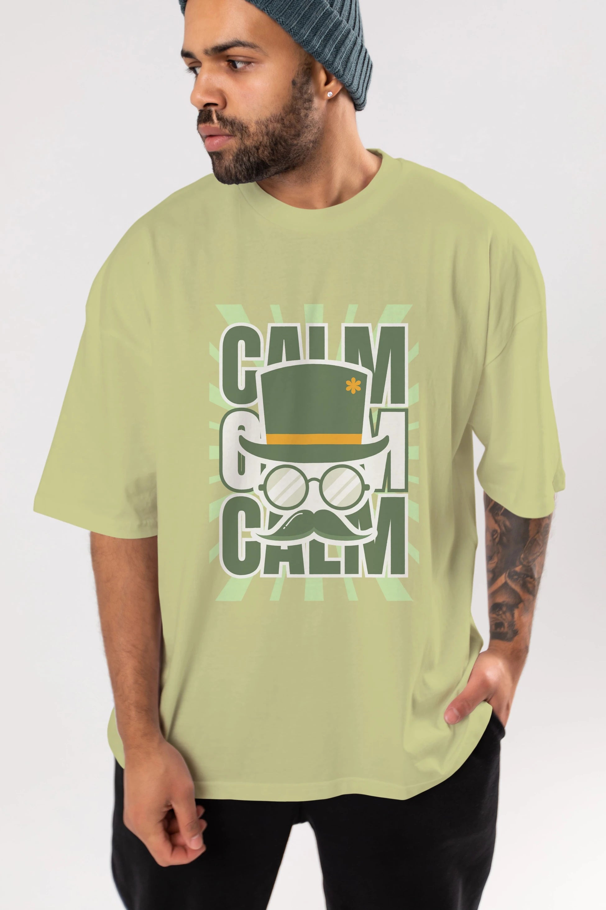 Calm Yazılı Ön Baskılı Oversize t-shirt Erkek Kadın Unisex