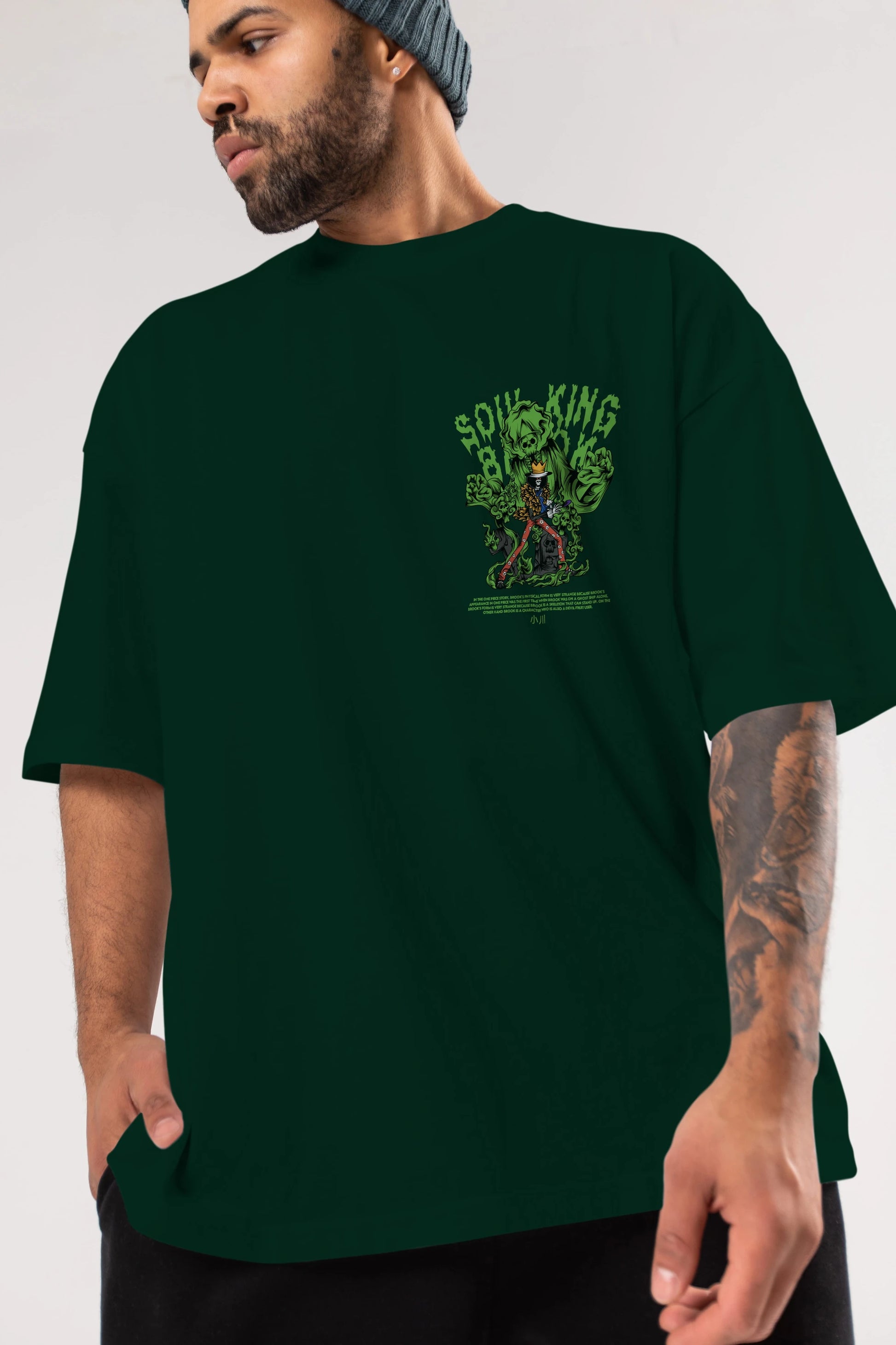 Soul King Brook Ön Sol Baskılı Oversize t-shirt Erkek Kadın Unisex %100 Pamuk Bisiklet Yaka tişort