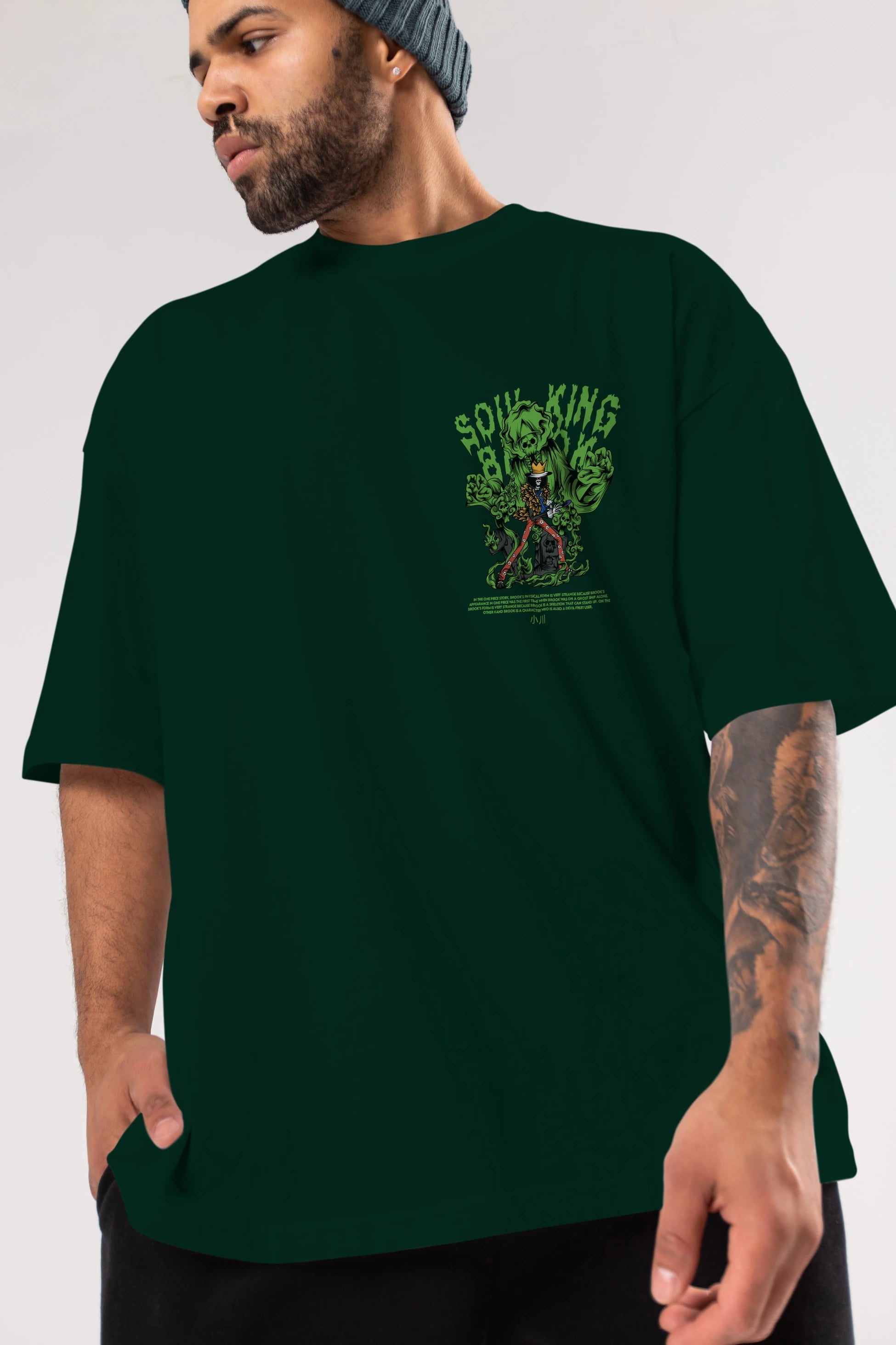 Soul King Brook Ön Sol Baskılı Oversize t-shirt Erkek Kadın Unisex %100 Pamuk Bisiklet Yaka tişort
