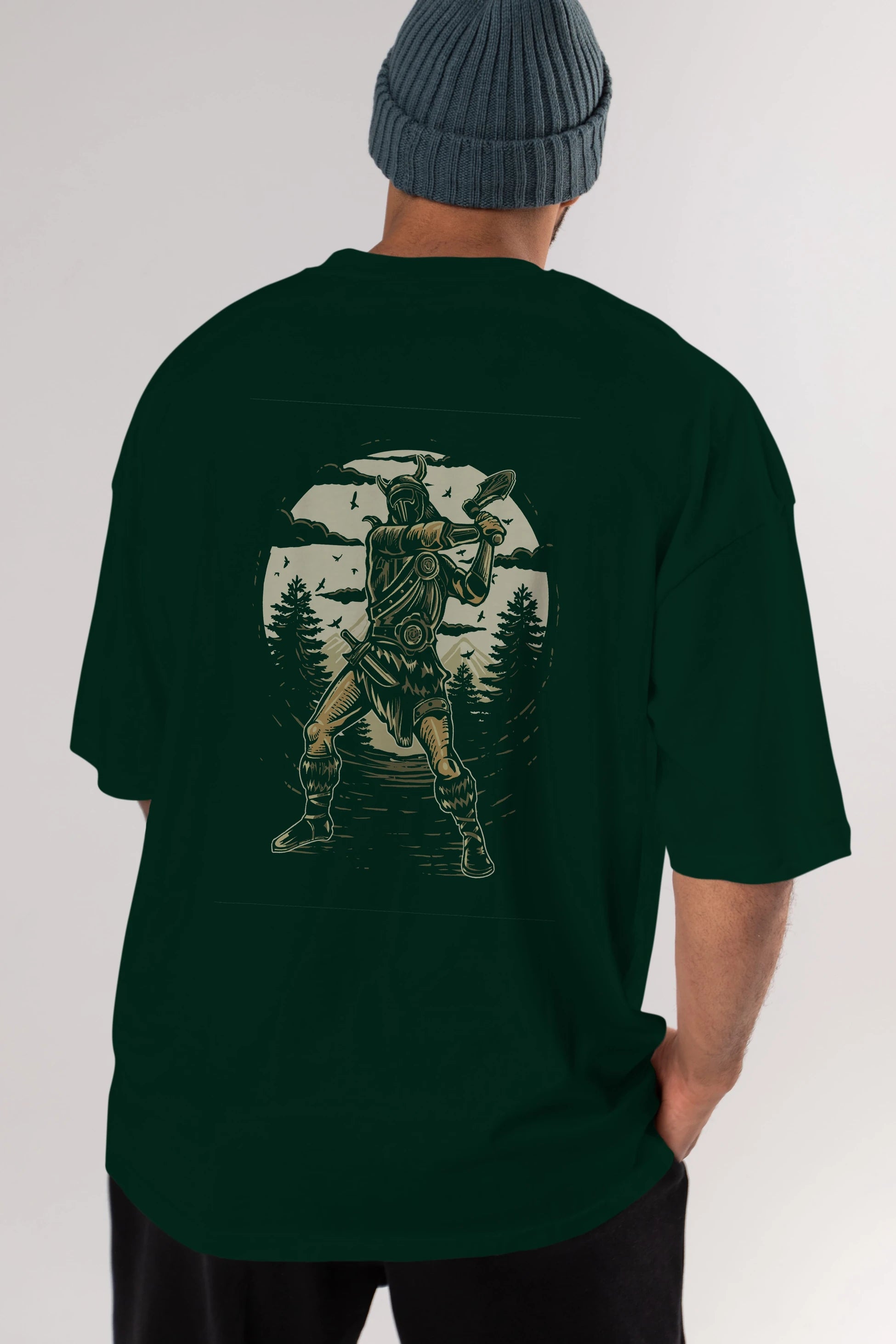 Viking Arka Baskılı Oversize t-shirt Erkek Kadın Unisex %100 Pamuk
