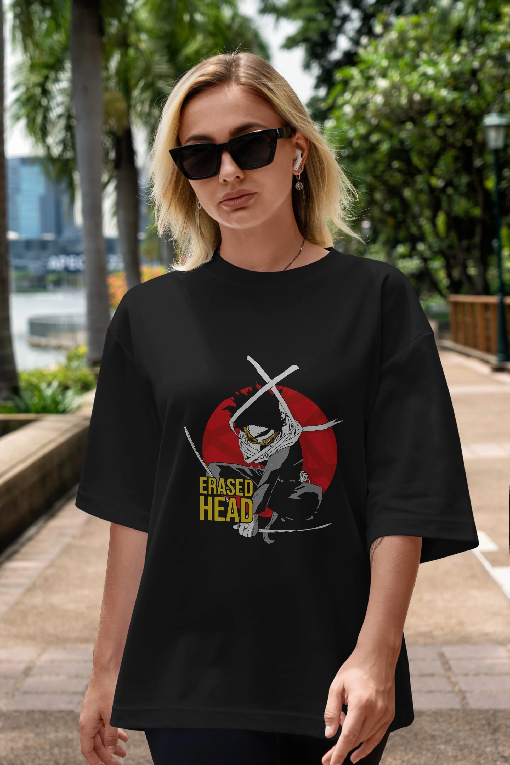 Erased Head Anime Ön Baskılı Oversize t-shirt %100 pamuk Erkek Kadın Unisex