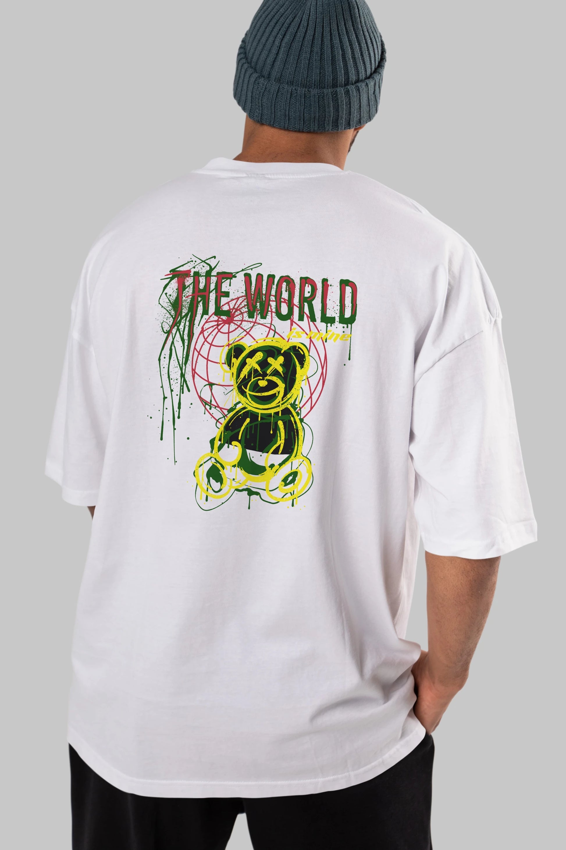 The World is Mine Bear Arka Baskılı Oversize t-shirt Erkek Kadın Unisex