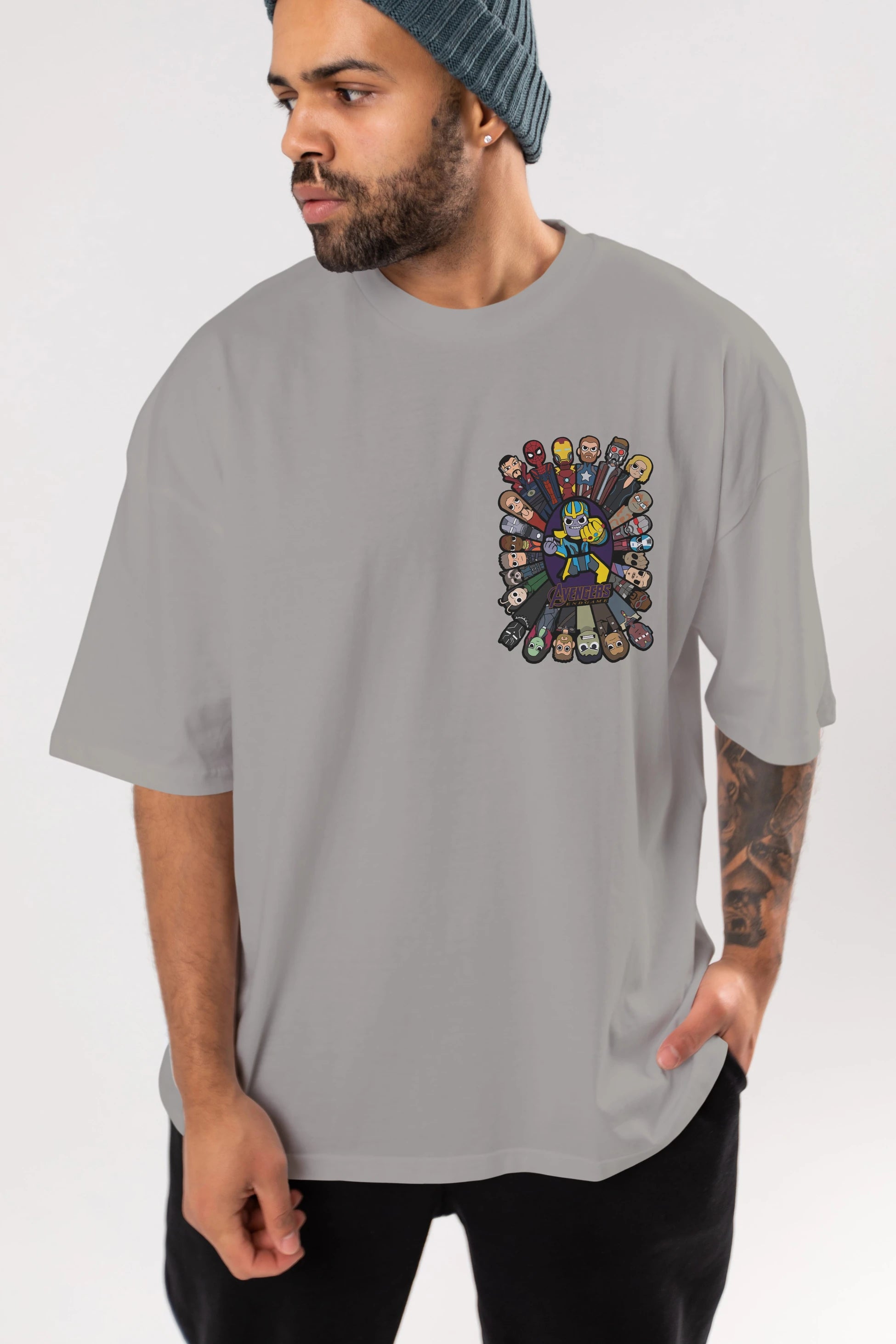 The Avengers (2) Ön Sol Baskılı Oversize t-shirt Erkek Kadın Unisex %100 Pamuk Bisiklet Yaka tişort