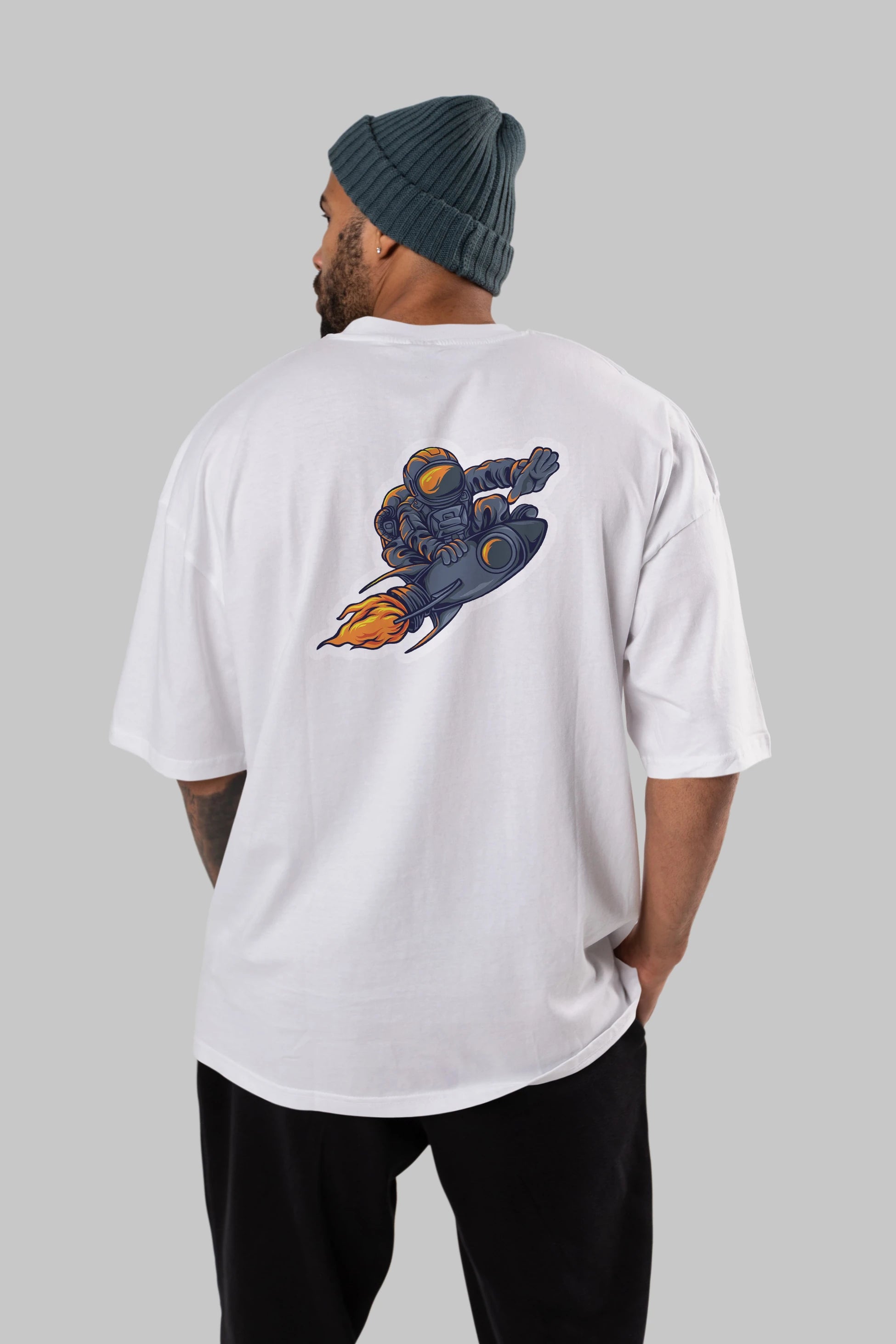 Astrocket Illustration Sticker Arka Baskılı Oversize t-shirt Erkek Kadın Unisex