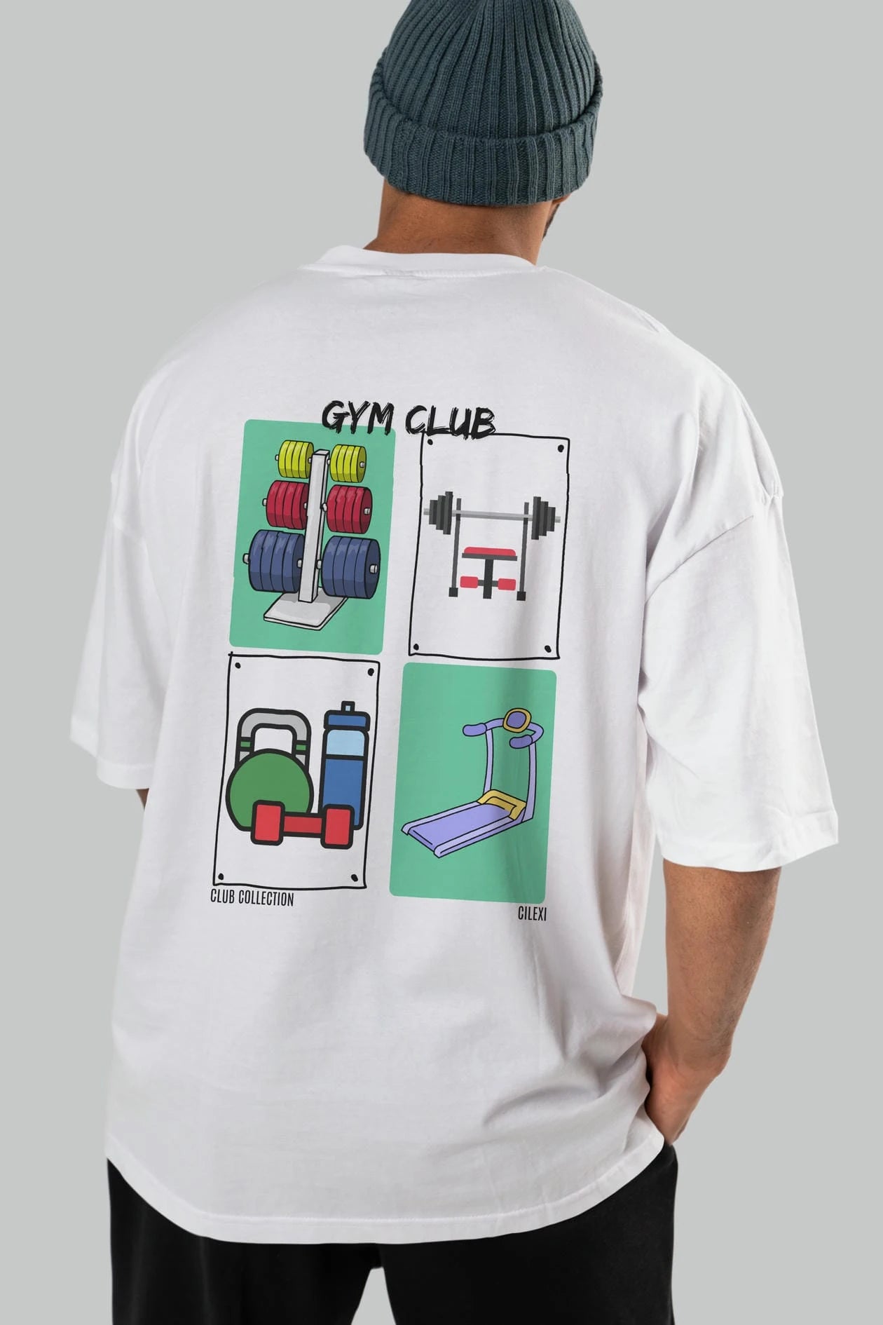 Gym Club Arka Baskılı Oversize t-shirt Erkek Kadın %100 Pamuk Bisiklet Yaka tişort