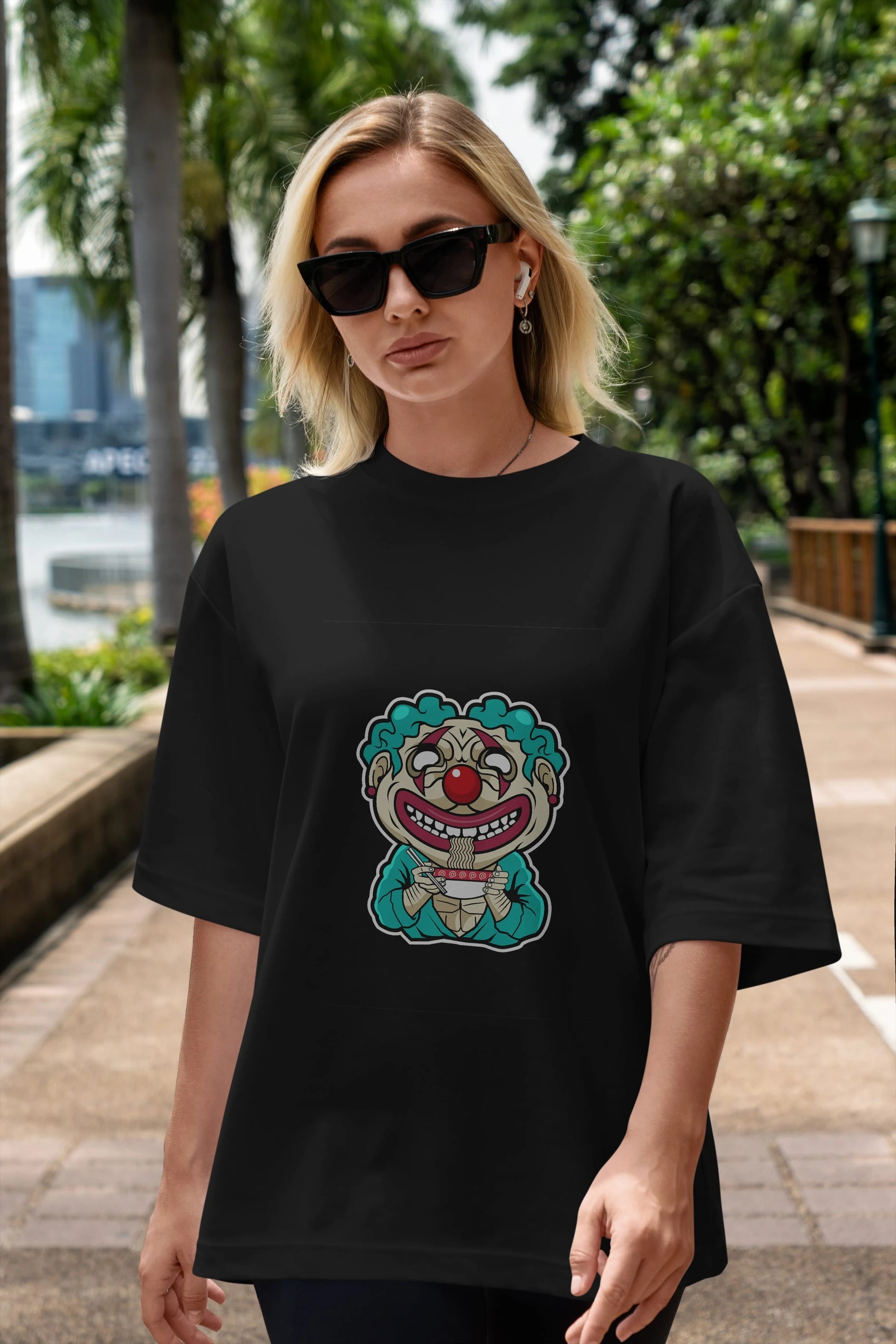 Clown Ramen Ön Baskılı Oversize t-shirt Erkek Kadın Unisex %100 Pamuk tişort