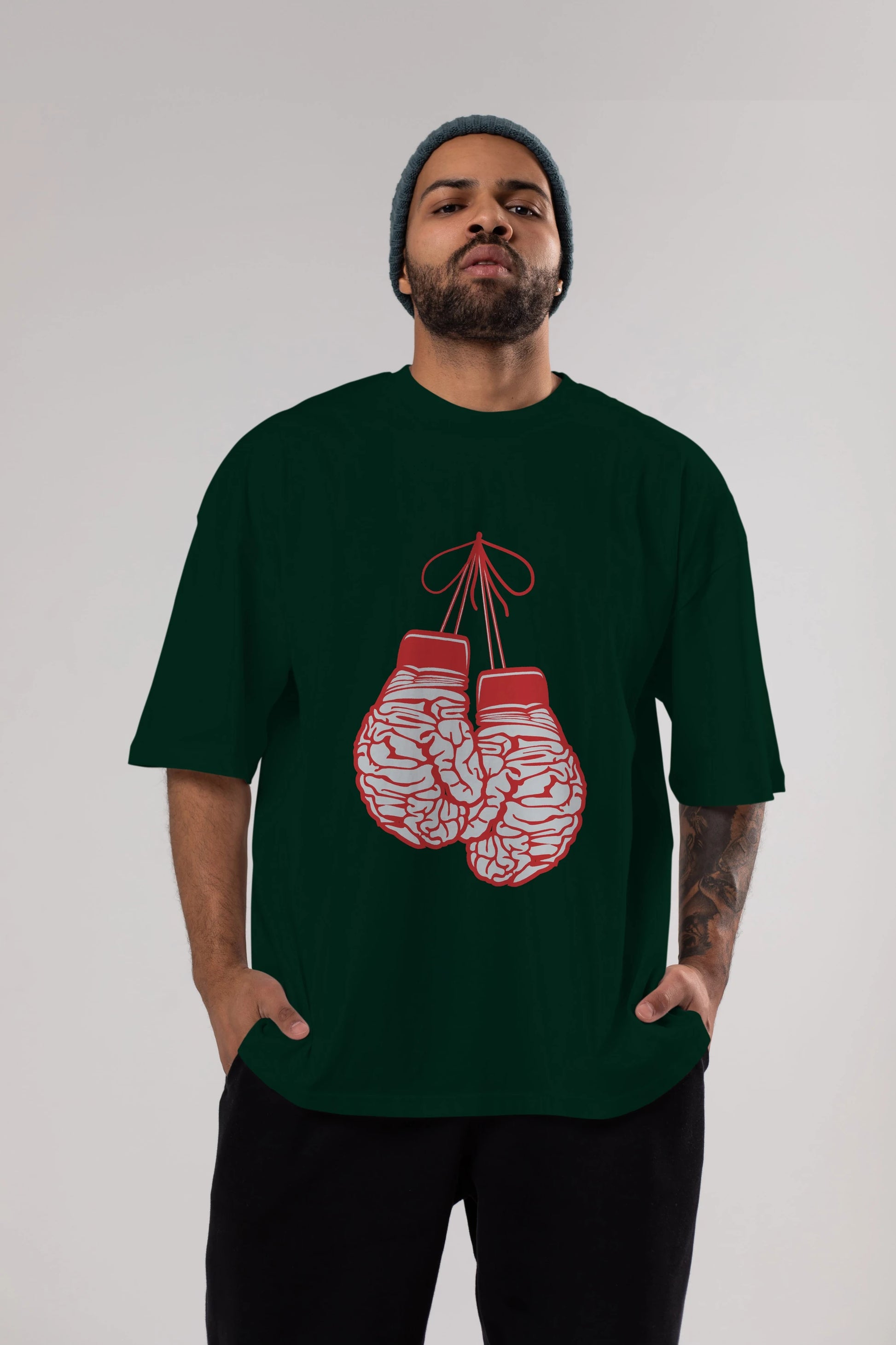 Brain Gloves Ön Baskılı Oversize t-shirt %100 pamuk Erkek Kadın Unisex