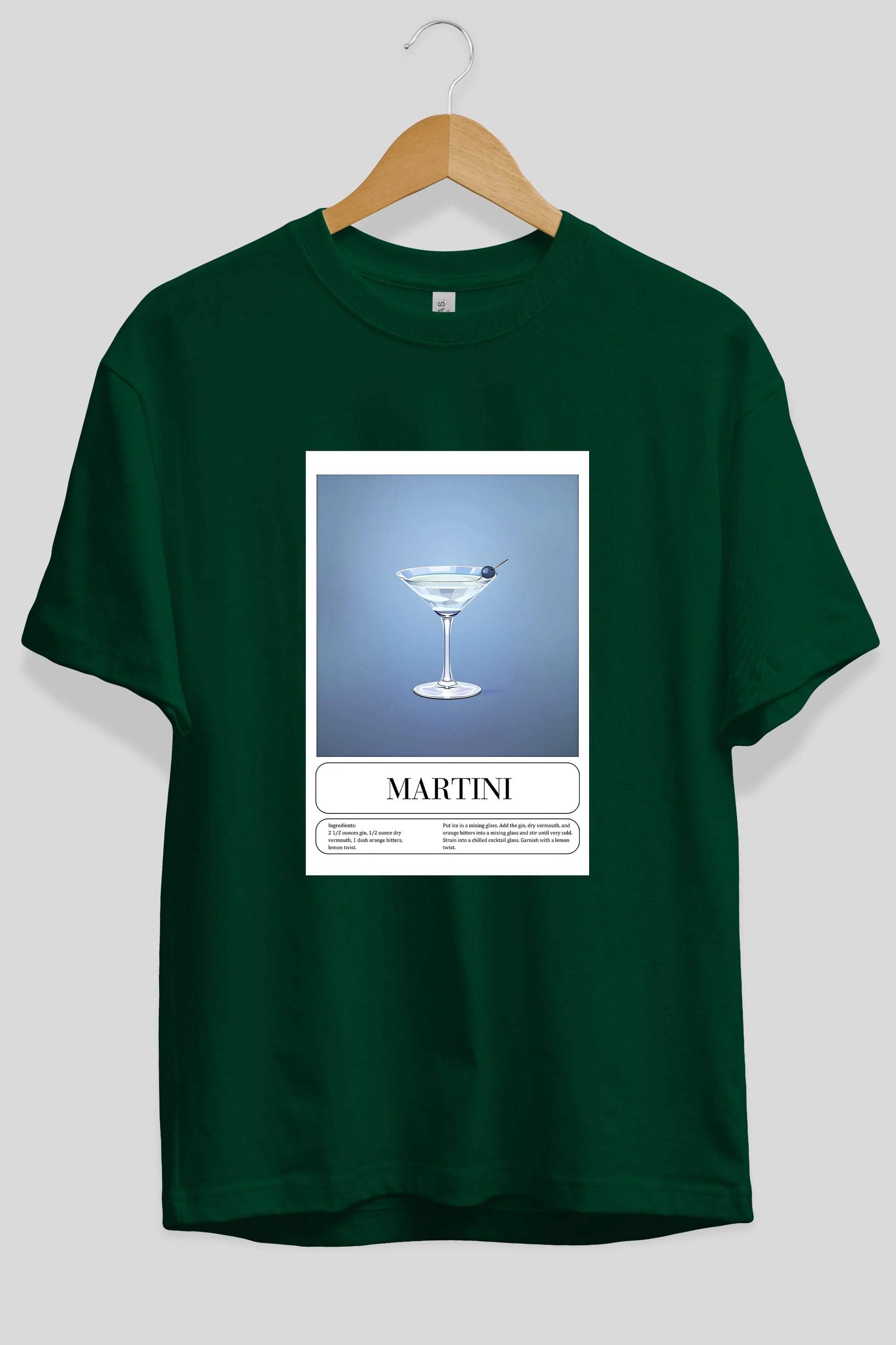 Martini Ön Baskılı Oversize t-shirt Erkek Kadın Unisex %100 Pamuk Bisiklet Yaka tişort
