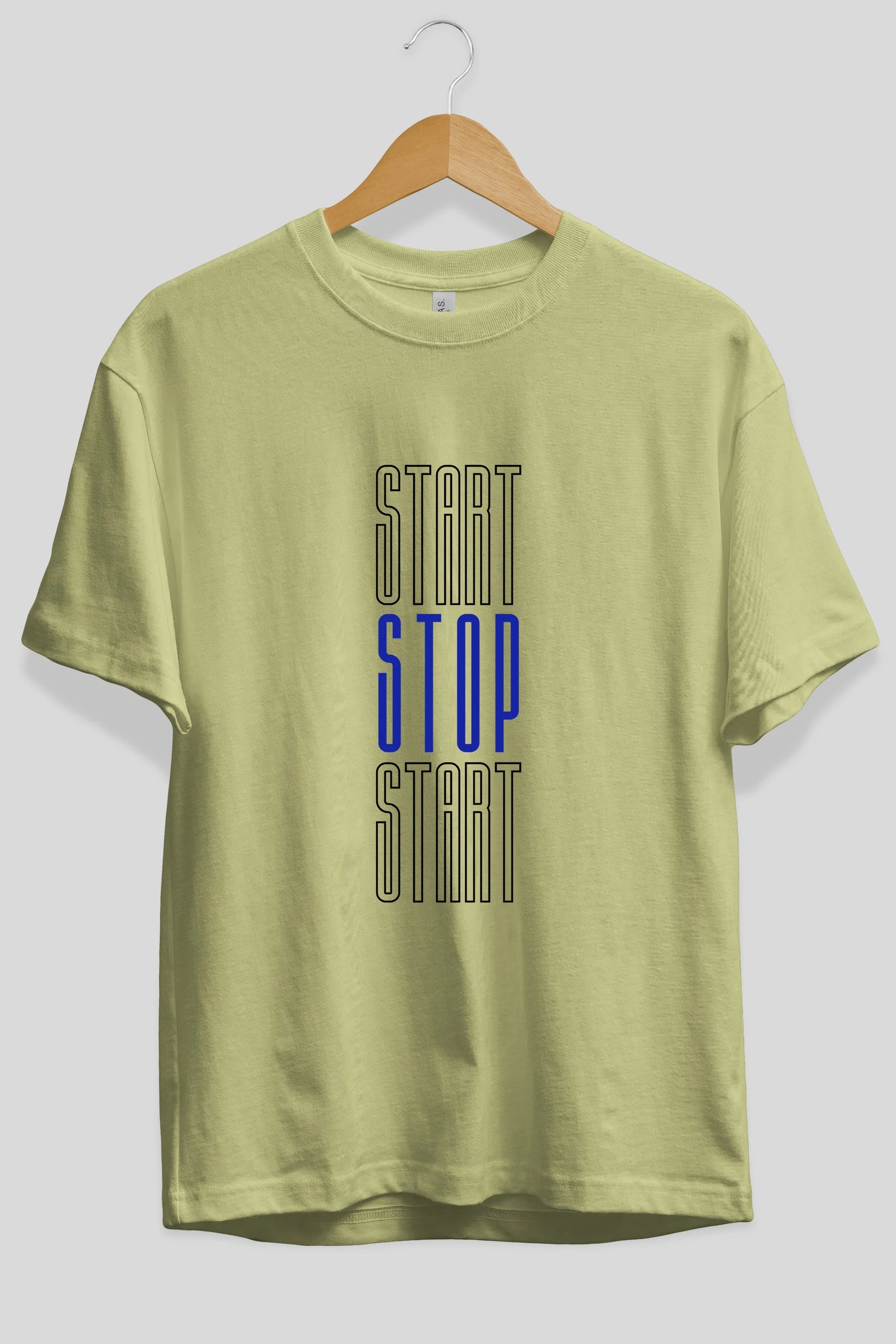 Start Stop Start Yazılı Ön Baskılı Oversize t-shirt Erkek Kadın Unisex