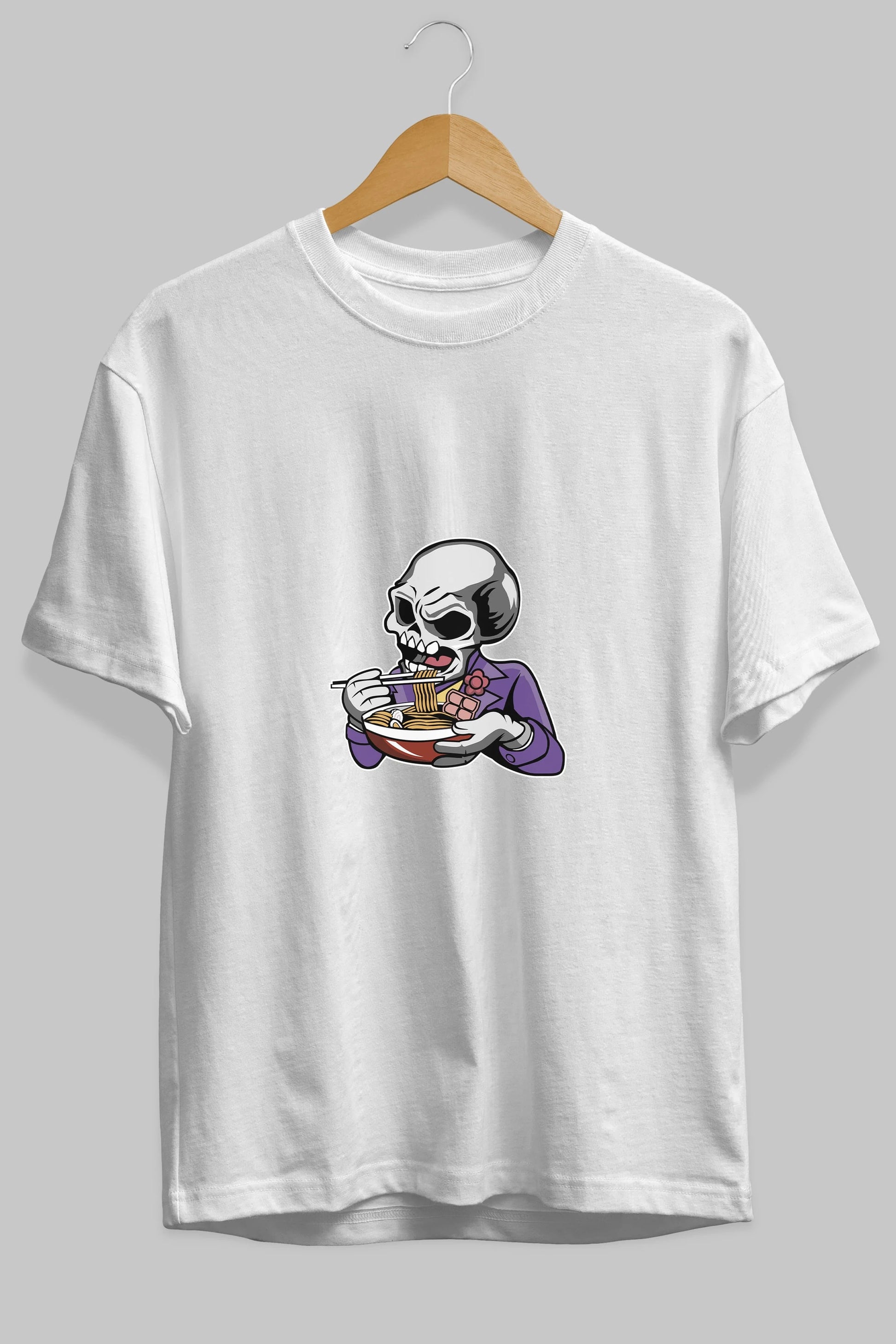 Skull Ramen Ön Baskılı Oversize t-shirt Erkek Kadın Unisex %100 Pamuk tişort