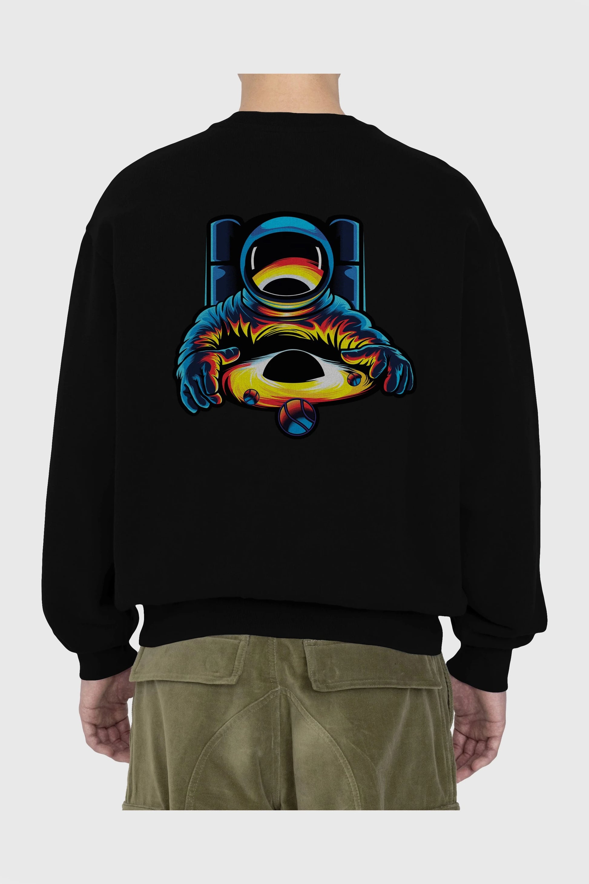 Astronaut & Black Hole Arka Baskılı Oversize Sweatshirt Erkek Kadın Unisex
