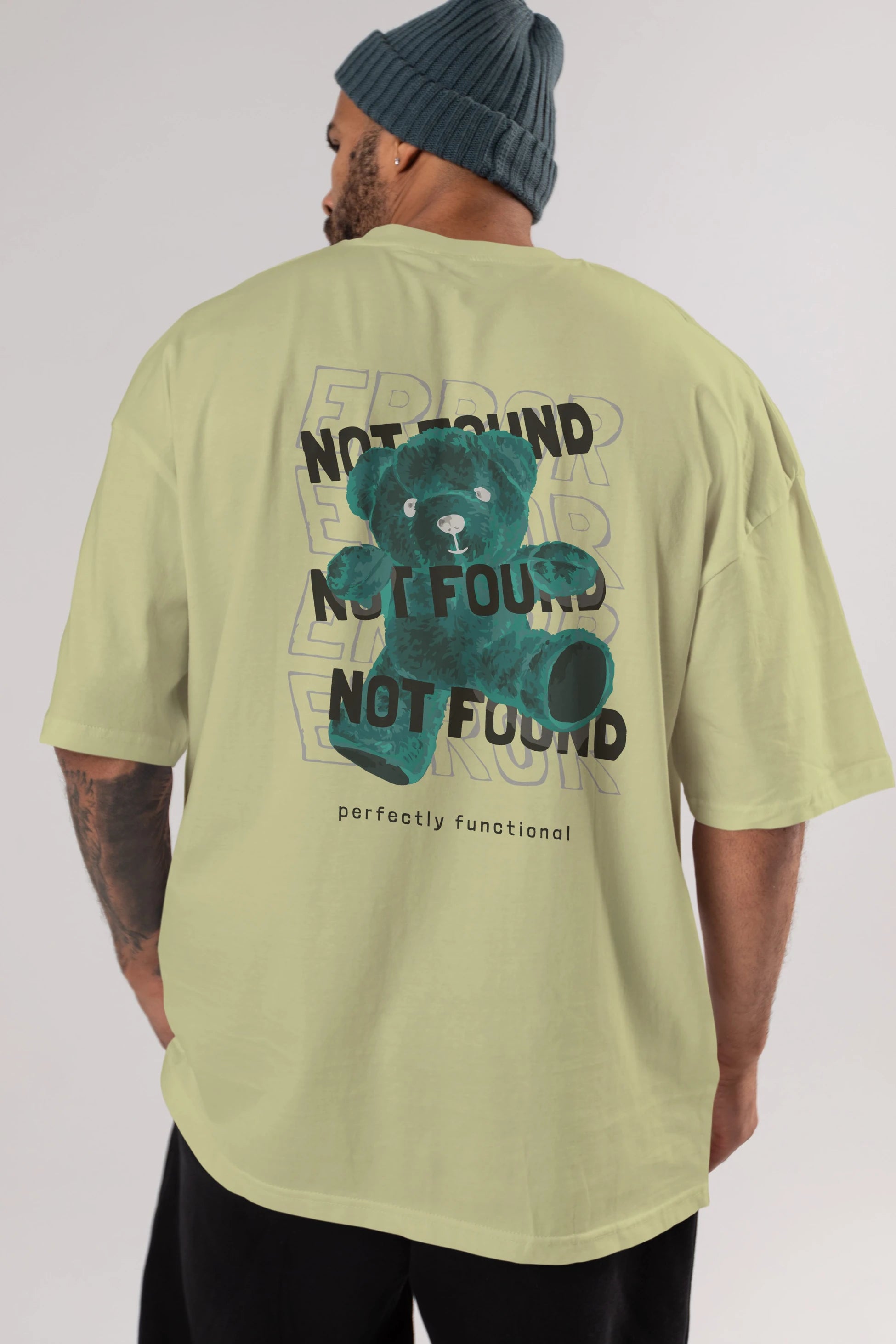 Error Not Found Bear Arka Baskılı Oversize t-shirt Erkek Kadın Unisex