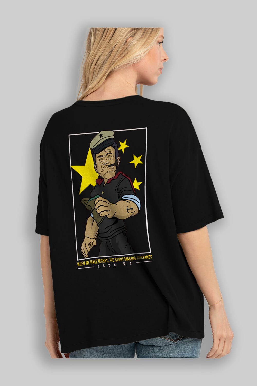 Popeye Jack Ma Arka Baskılı Oversize t-shirt Erkek Kadın Unisex %100 Pamuk tişort