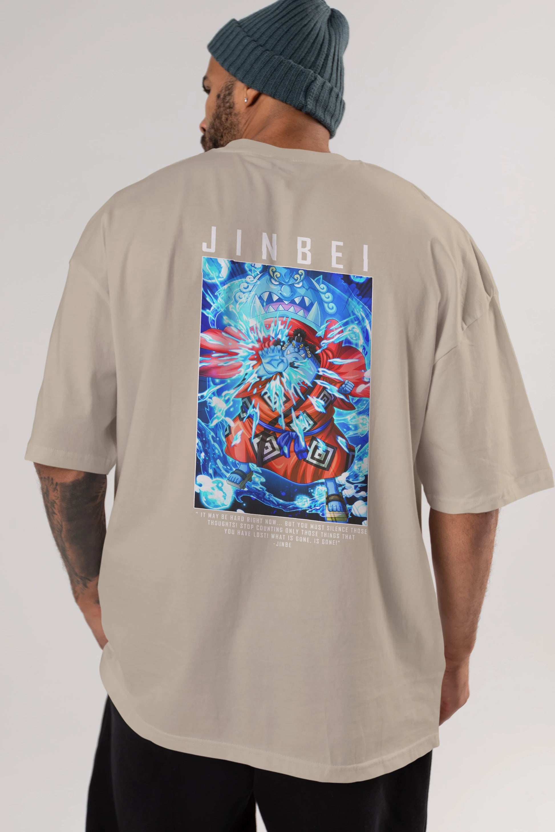 Jinbei Anime Arka Baskılı Oversize t-shirt Erkek Kadın Unisex %100 pamuk tişort