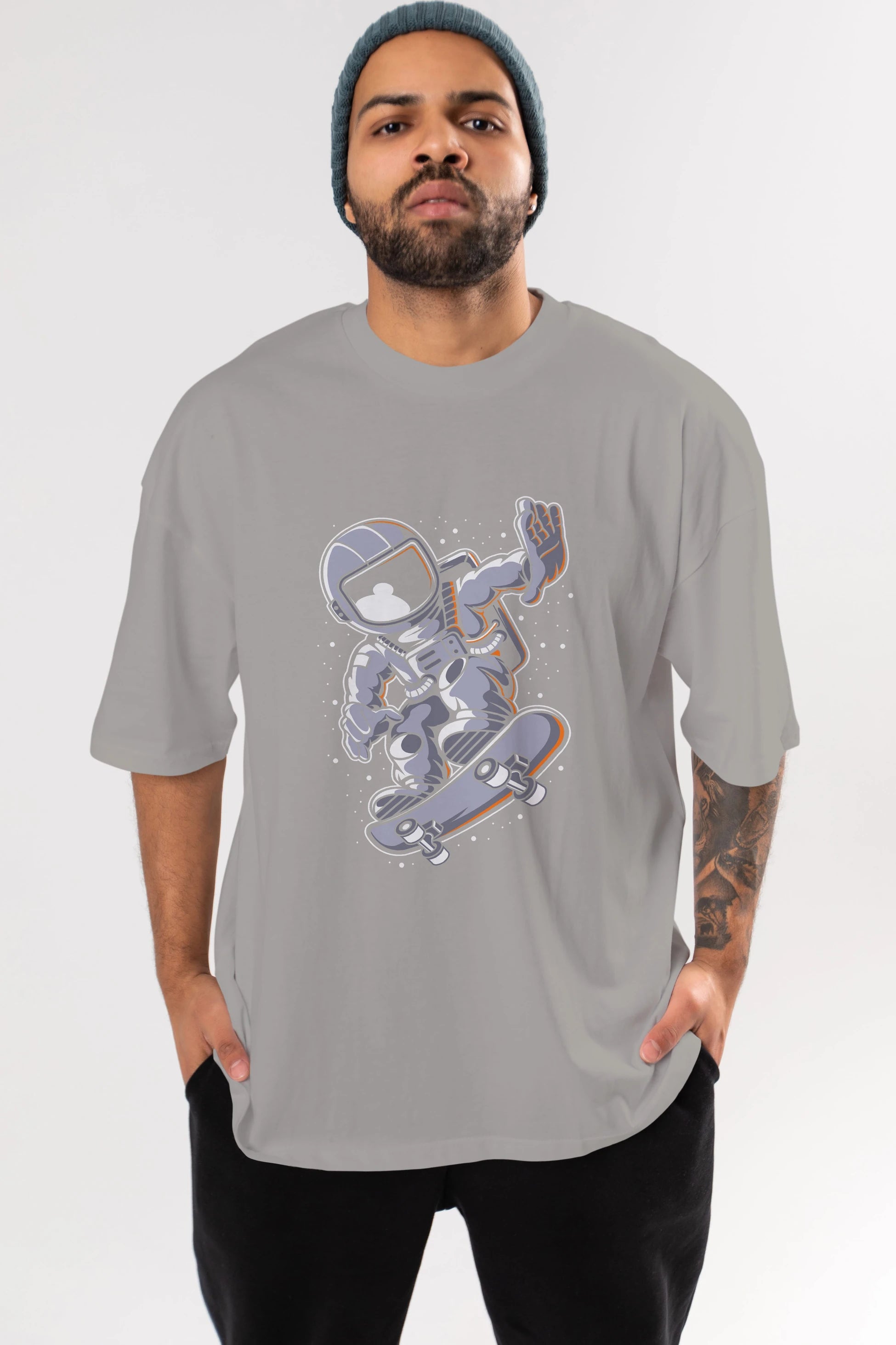 Astronaut Skateboard Ön Baskılı Oversize t-shirt Erkek Kadın Unisex
