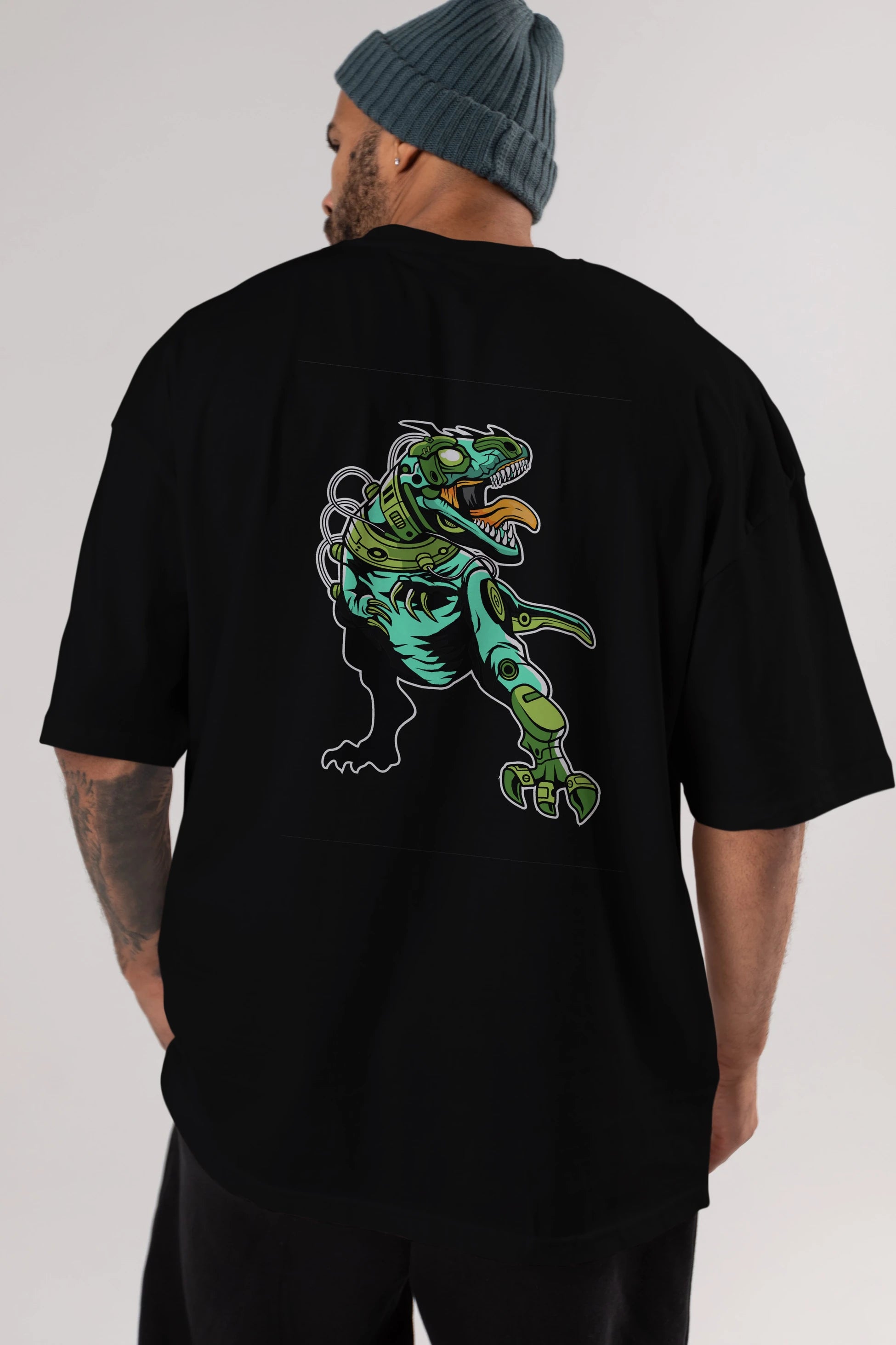 Trex Robot Arka Baskılı Oversize t-shirt Erkek Kadın Unisex %100 Pamuk tişort