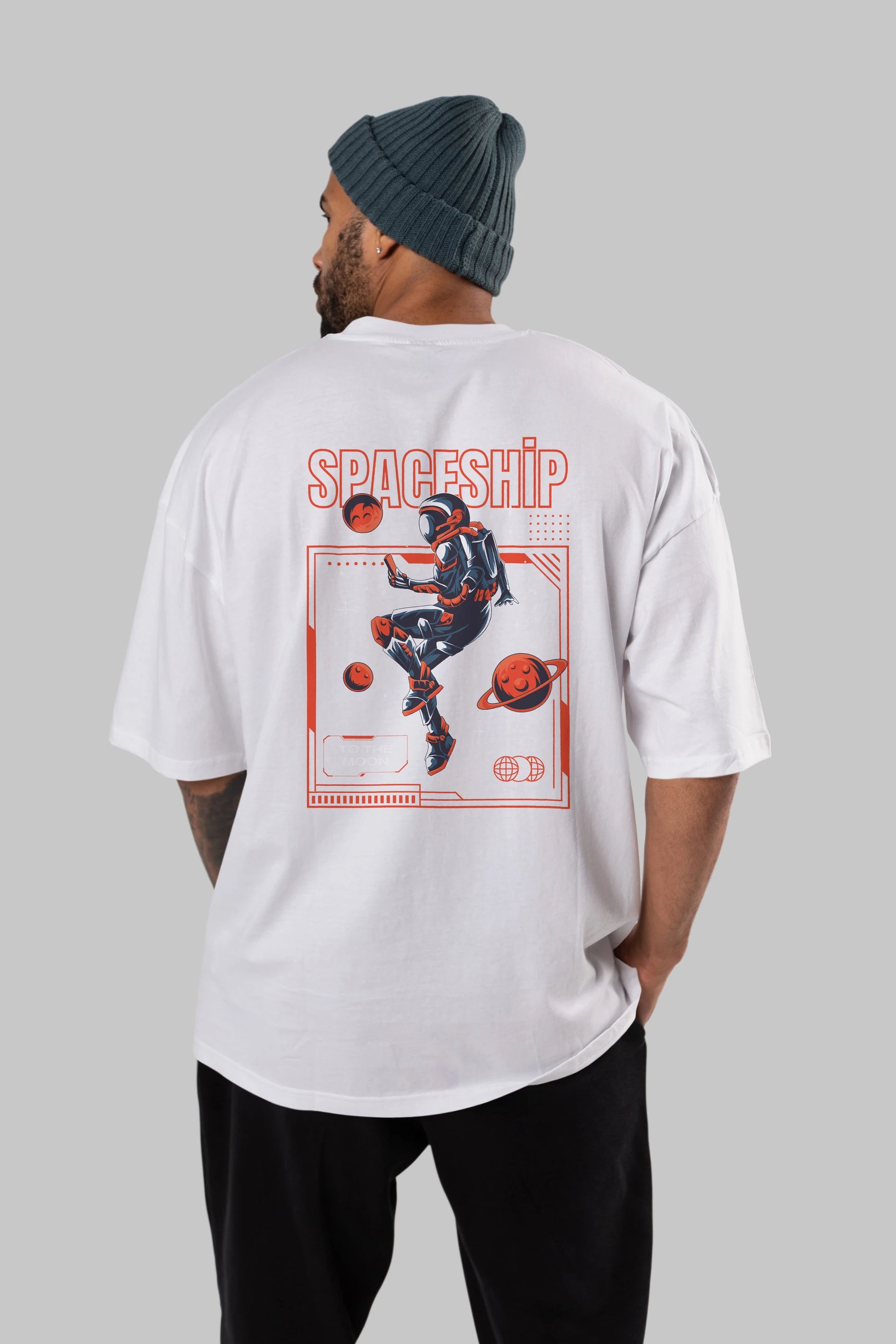 Spaceship Arka Baskılı Oversize t-shirt Erkek Kadın Unisex