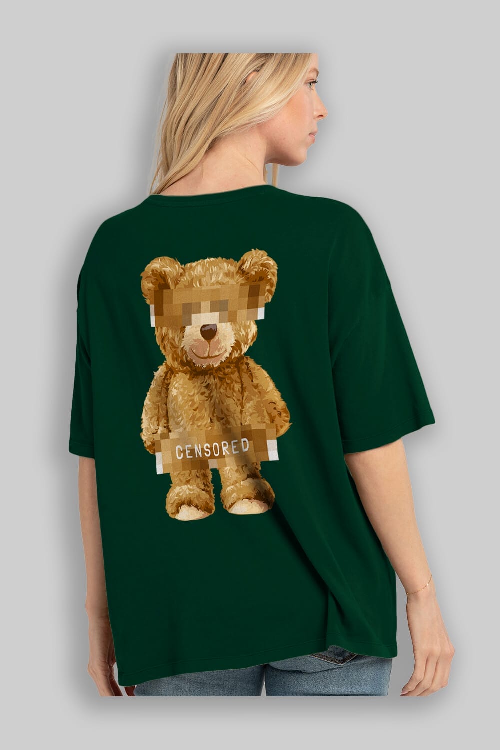 Teddy Bear Censored Arka Baskılı Oversize t-shirt Erkek Kadın Unisex %100 Pamuk