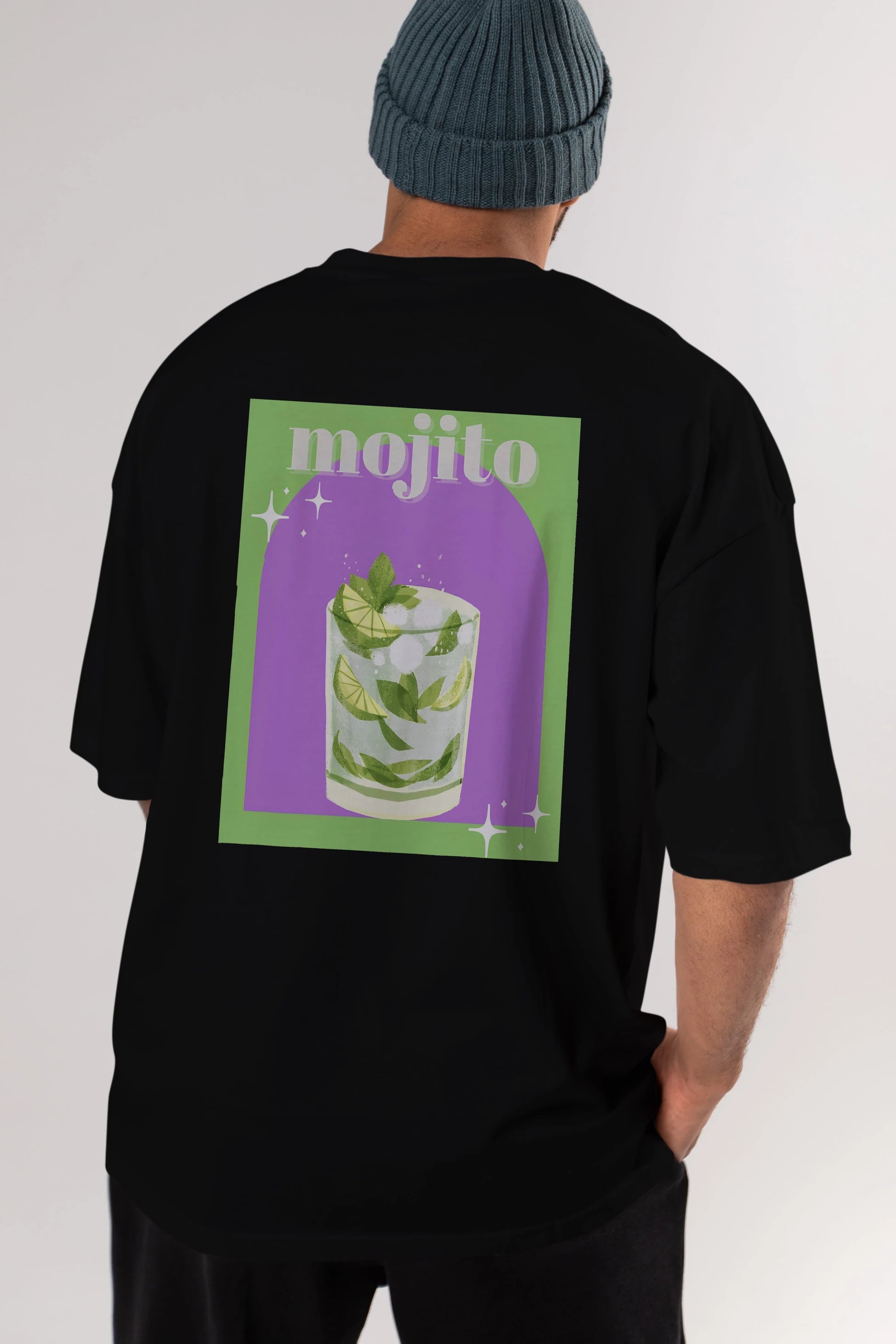 Mojito 3 Arka Baskılı Oversize t-shirt Erkek Kadın Unisex %100 Pamuk Bisiklet Yaka tişort