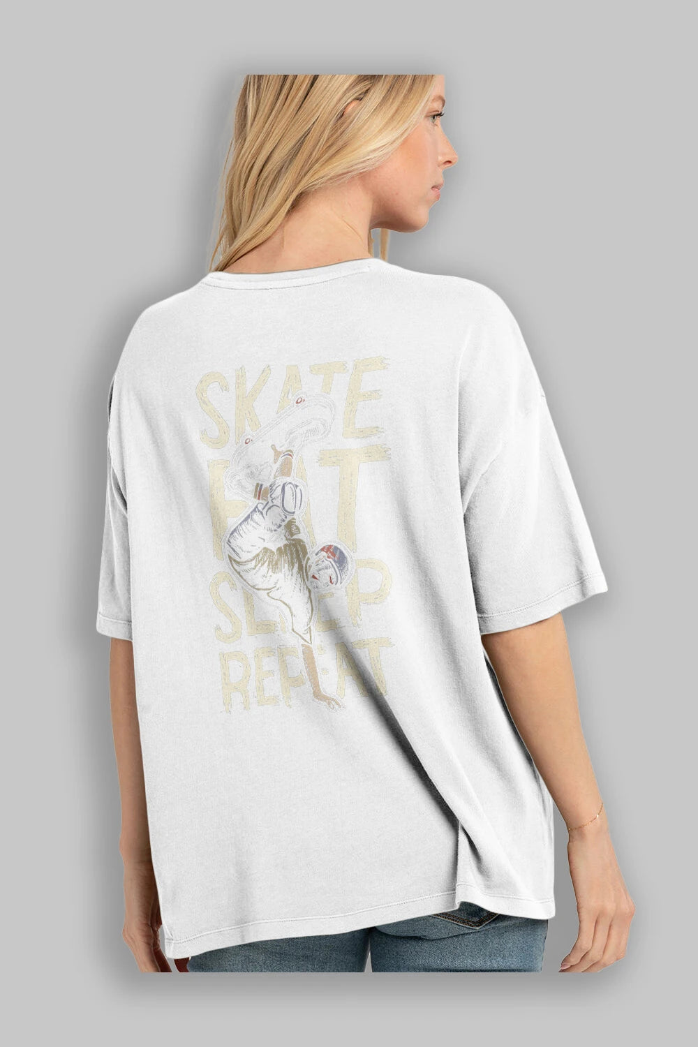 Skate Eat Sleep Repeat Arka Baskılı Oversize t-shirt Erkek Kadın Unisex %100 Pamuk