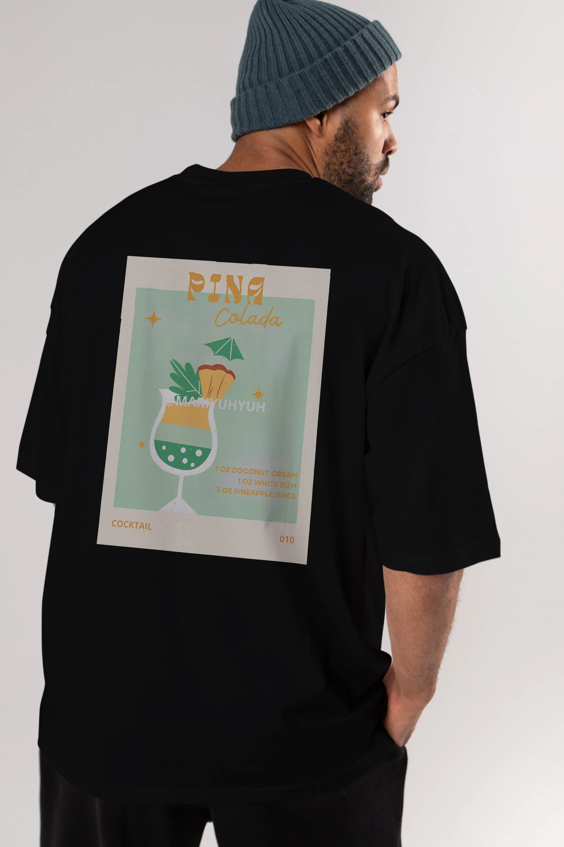 Pina Colada Arka Baskılı Oversize t-shirt Erkek Kadın Unisex %100 Pamuk Bisiklet Yaka tişort