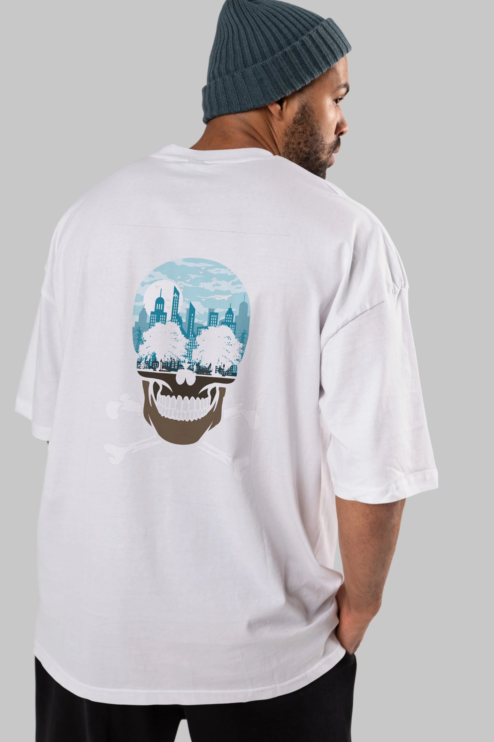 Death City Arka Baskılı Oversize t-shirt %100 pamuk Erkek Kadın Unisex
