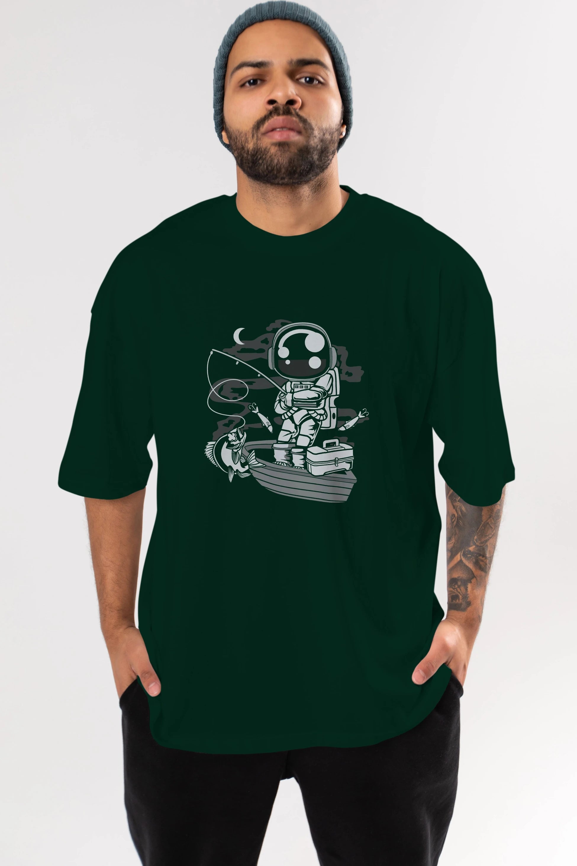 Astronaut Fisherman Ön Baskılı Oversize t-shirt Erkek Kadın Unisex
