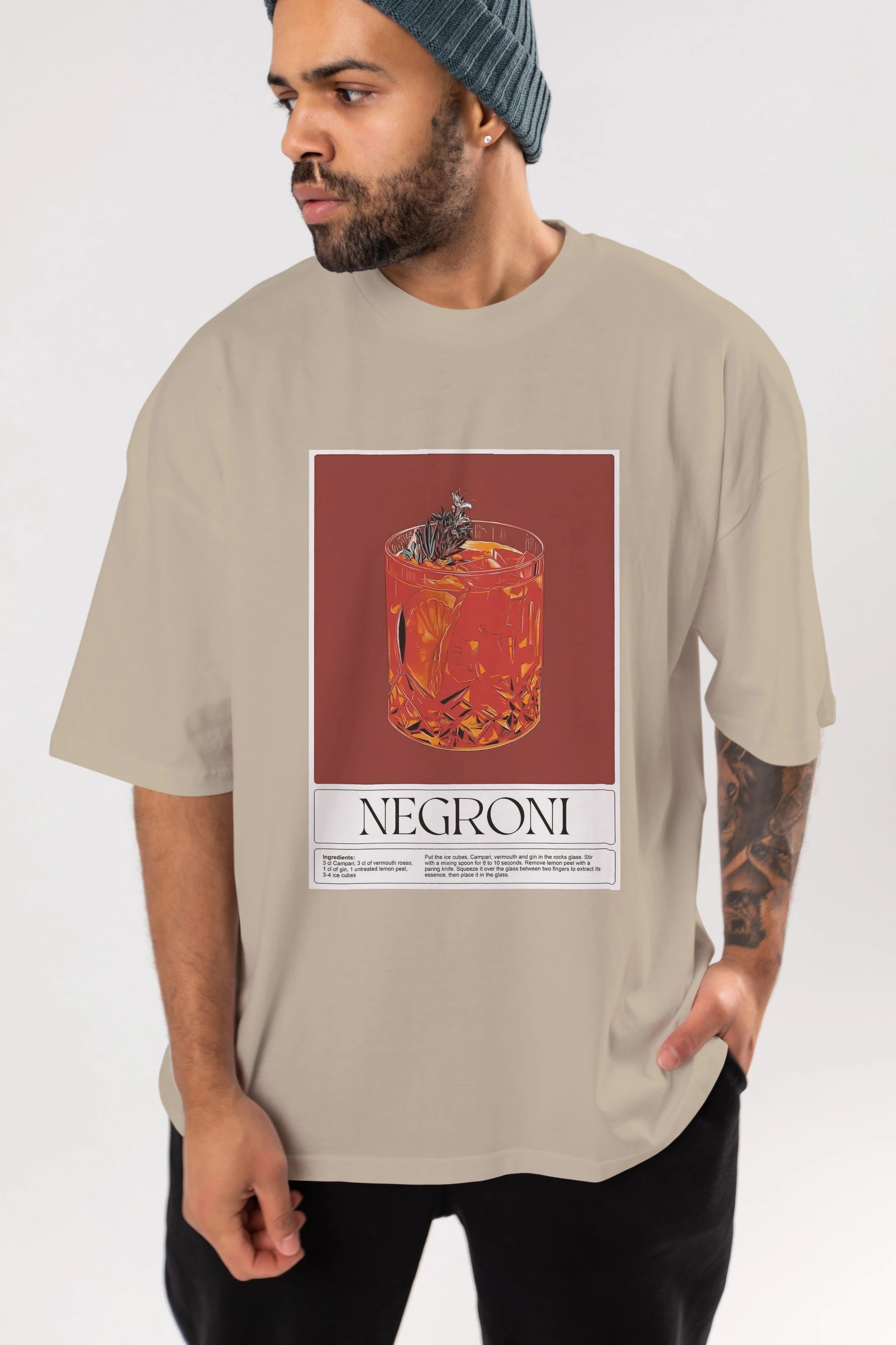 Negroni 2 Ön Baskılı Oversize t-shirt Erkek Kadın Unisex %100 Pamuk Bisiklet Yaka tişort