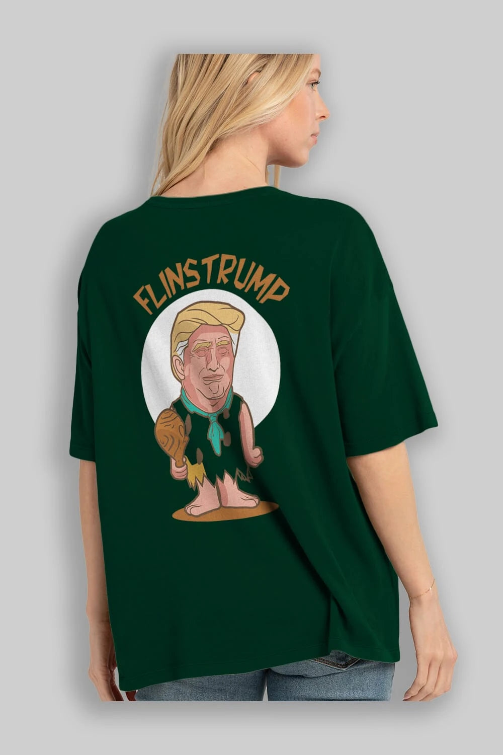 Flinstrump Arka Baskılı Oversize t-shirt Erkek Kadın Unisex %100 Pamuk tişort