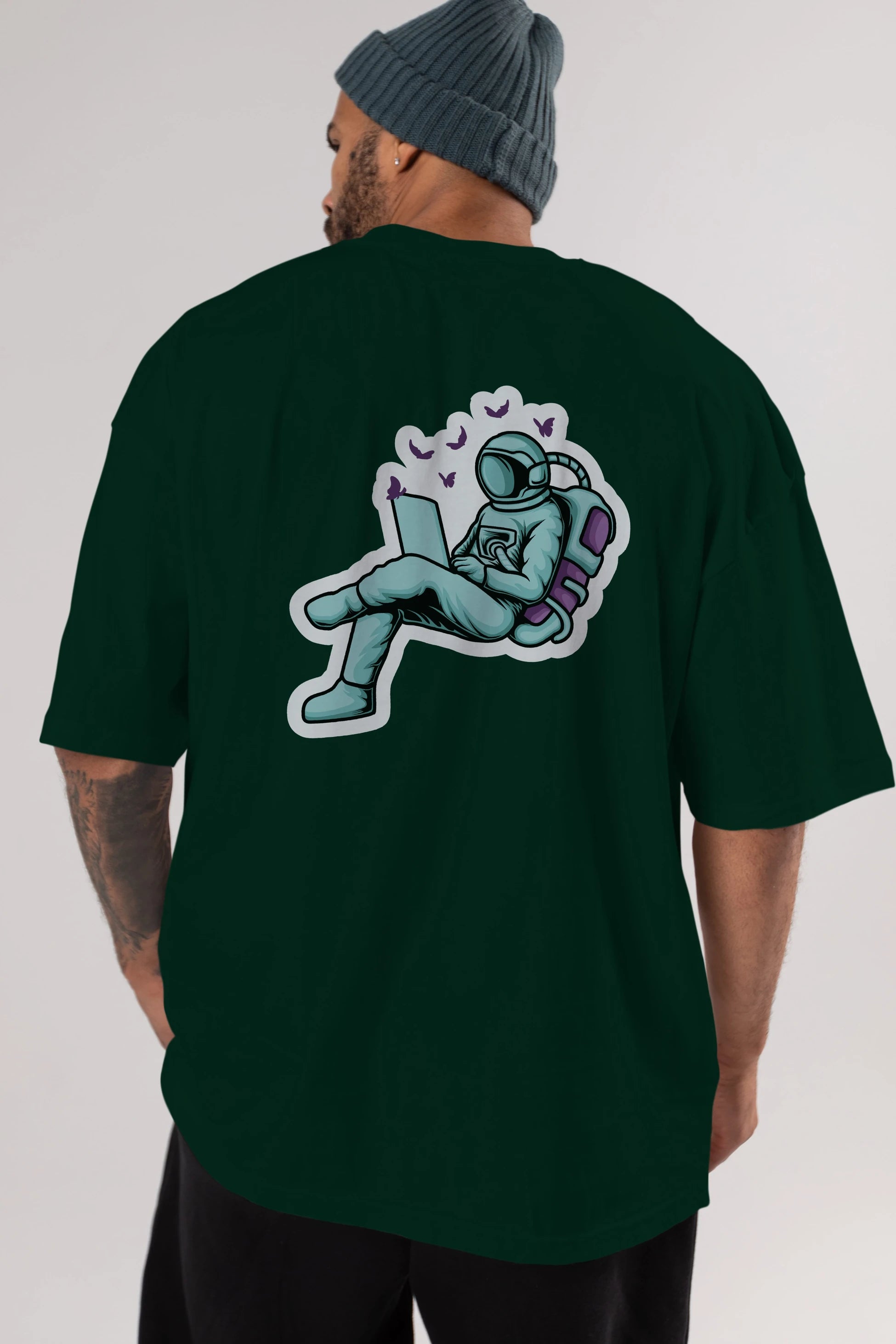 Work with Butterflies in Space Sticker Arka Baskılı Oversize t-shirt Erkek Kadın Unisex