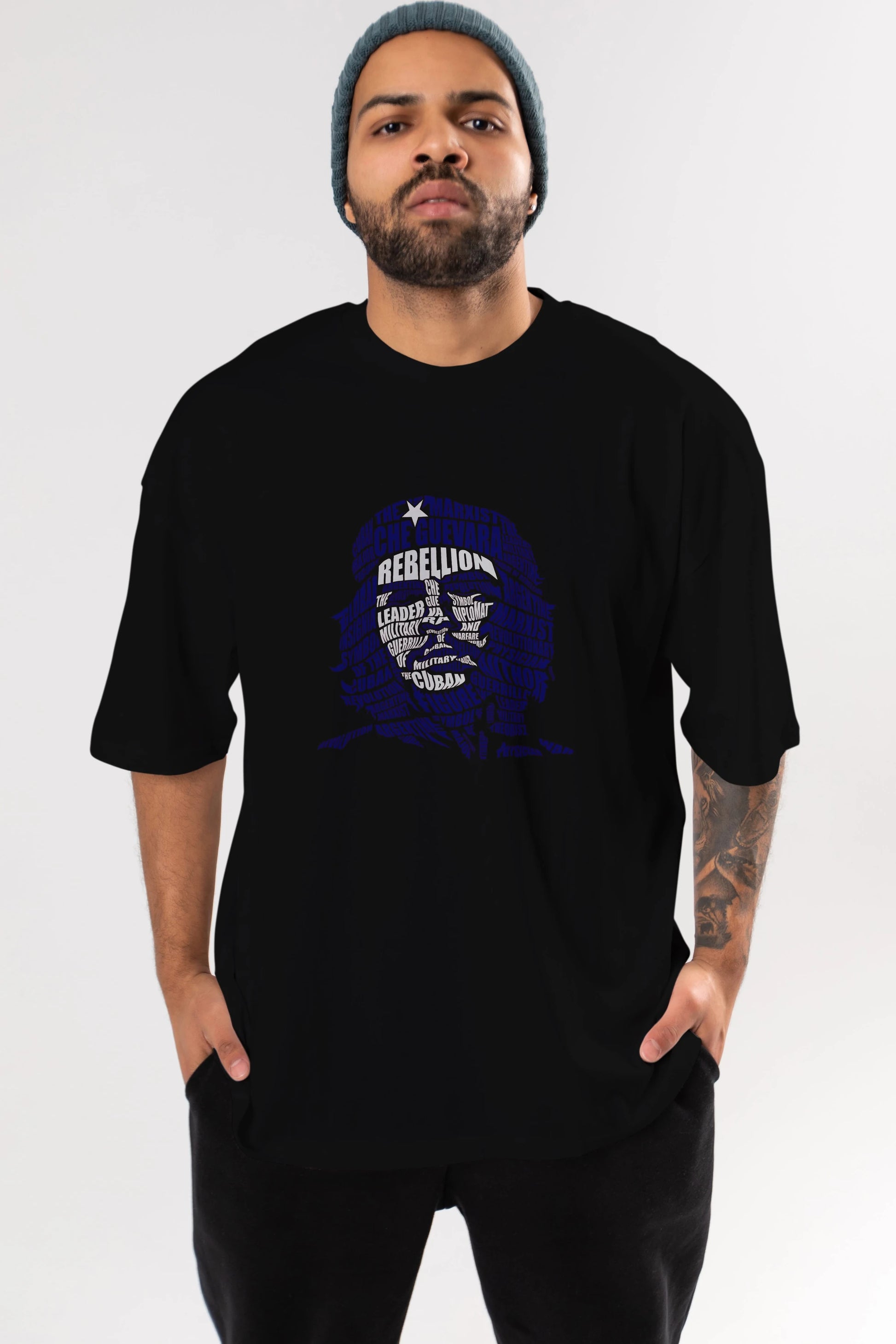 Che Guevara Calligram Ön Baskılı Oversize t-shirt %100 pamuk Erkek Kadın Unisex