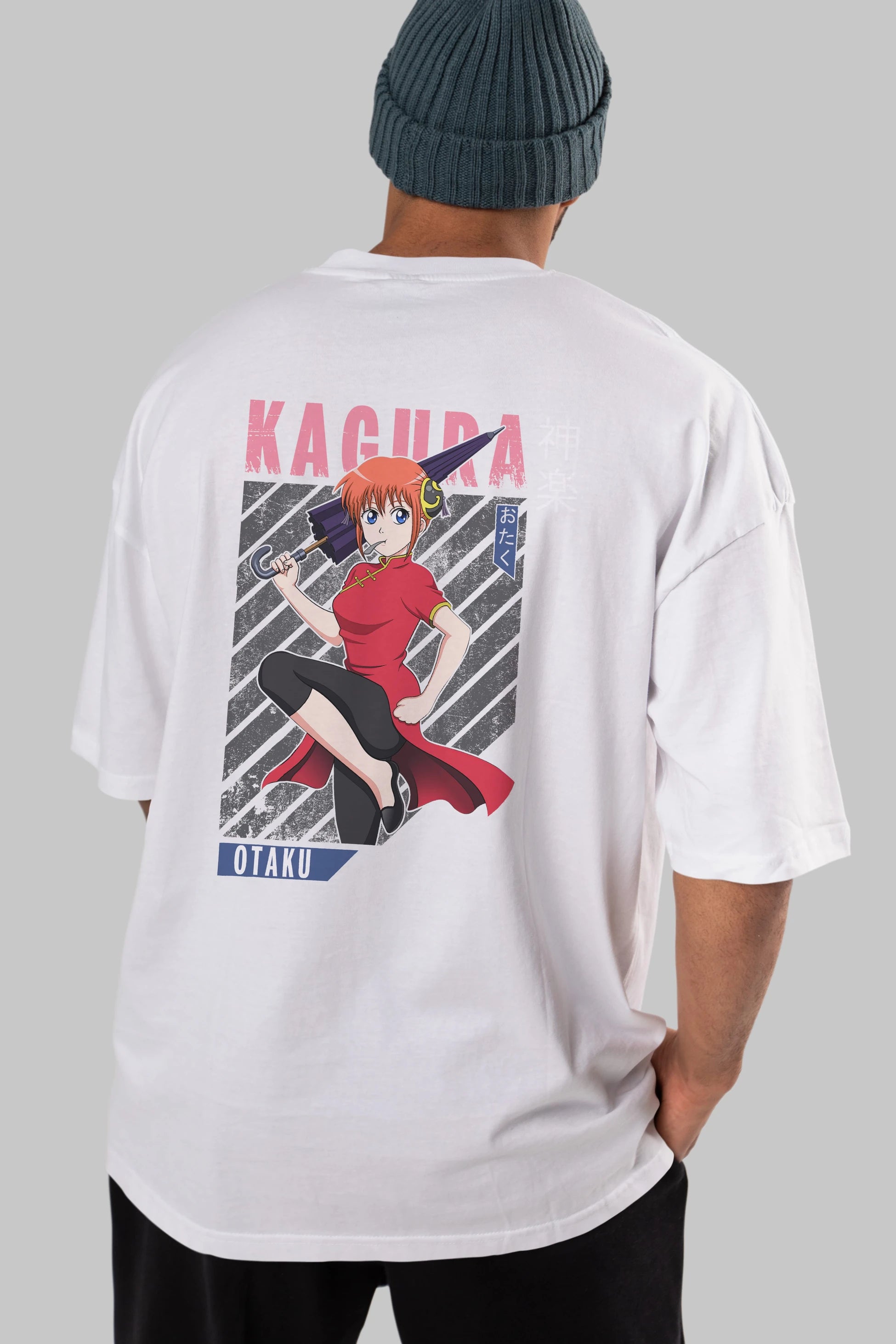 Kagura GINTAMA 1 Anime Arka Baskılı Oversize t-shirt Erkek Kadın Unisex